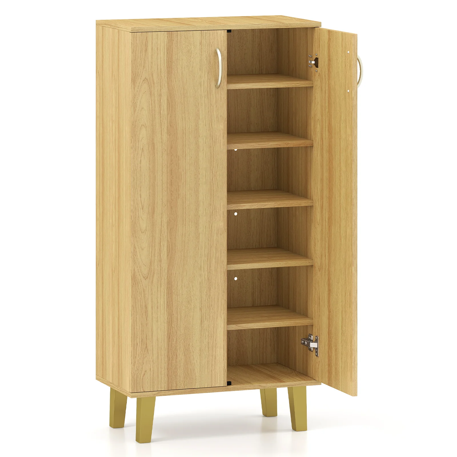 6-Tier Wooden Shoe Cabinet With Doors, Removable Shelves, Oak - Image 5