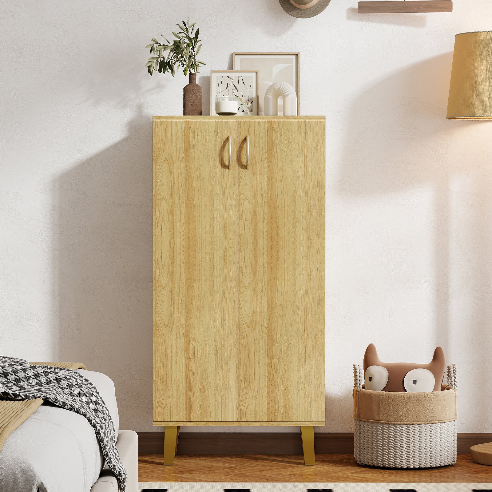 6-Tier Wooden Shoe Cabinet With Doors, Removable Shelves, Oak - Image 7
