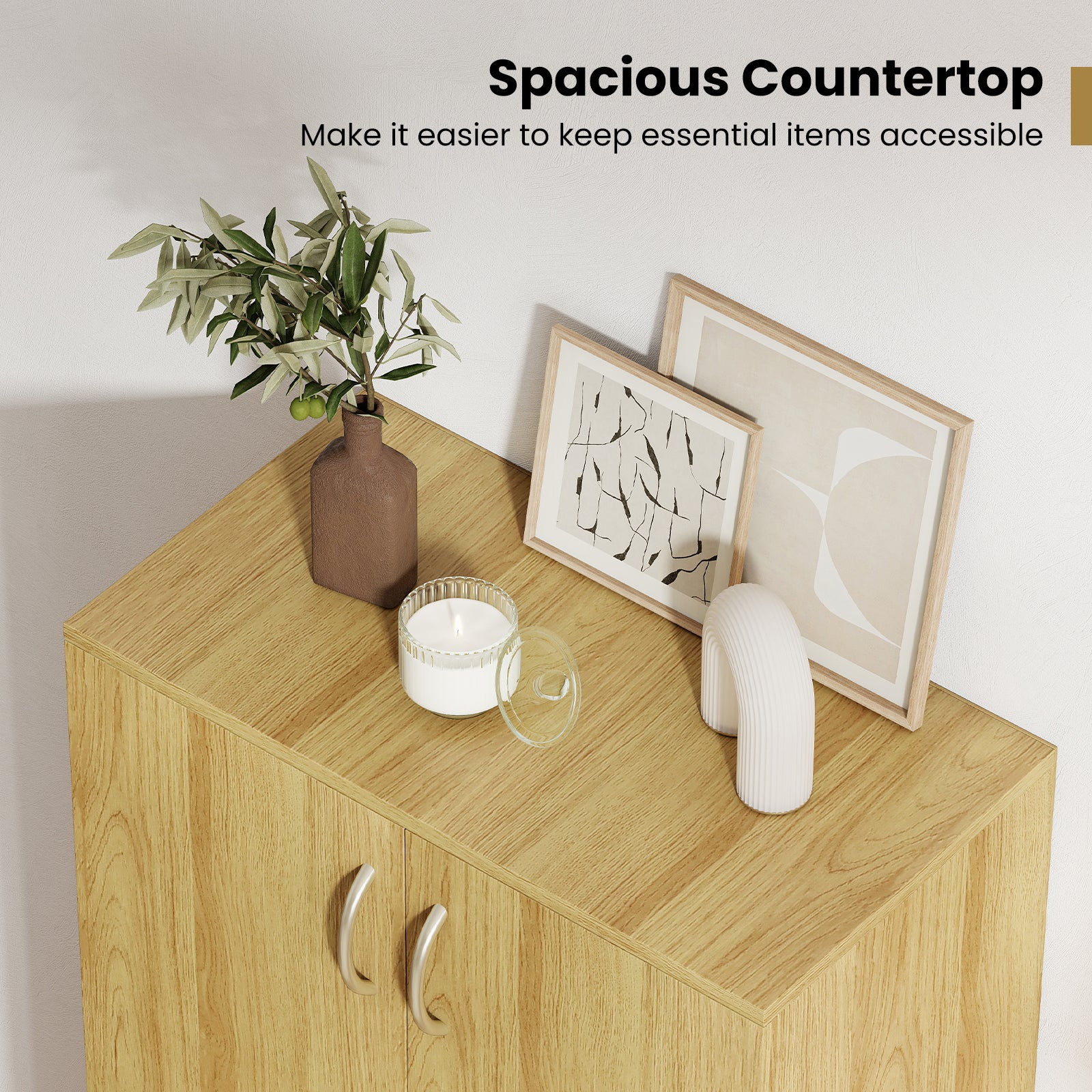 6-Tier Wooden Shoe Cabinet With Doors, Removable Shelves, Oak - Image 9