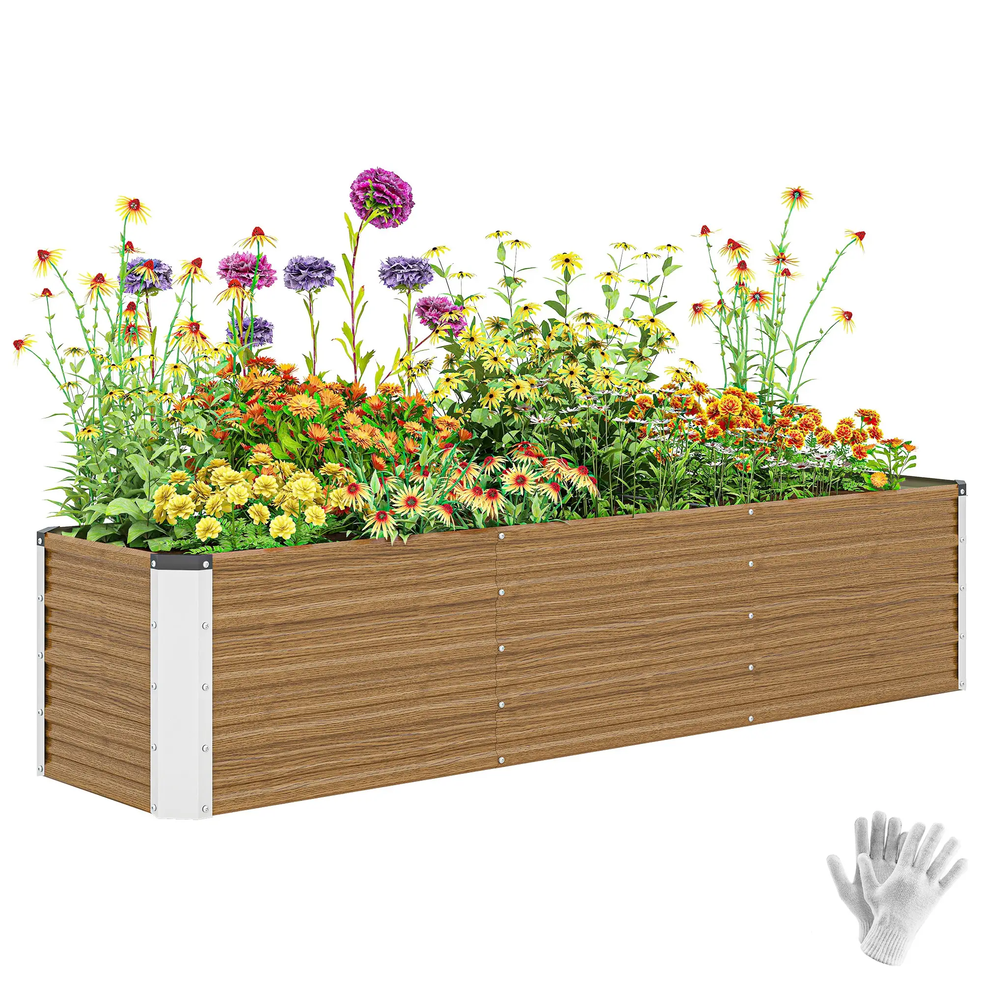 6' x 1.5' x 1.3' Galvanized Raised Garden Bed, Elevated Metal Planter Box, Brown Wood Effect, Brown - Image 11