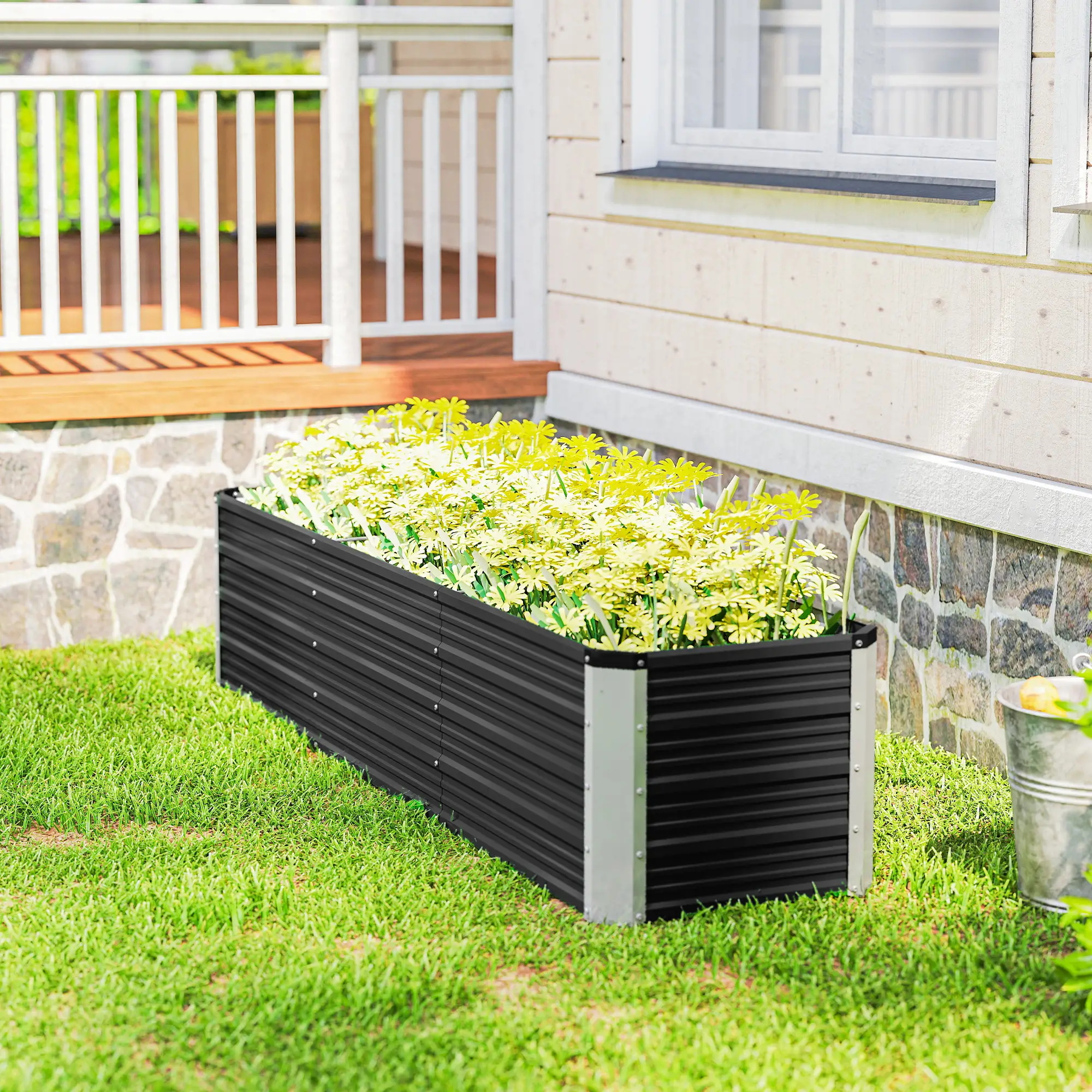 6' x 1.5' x 1.3' Galvanized Raised Garden Bed, Elevated Metal Planter Box, Dark Grey - Image 11