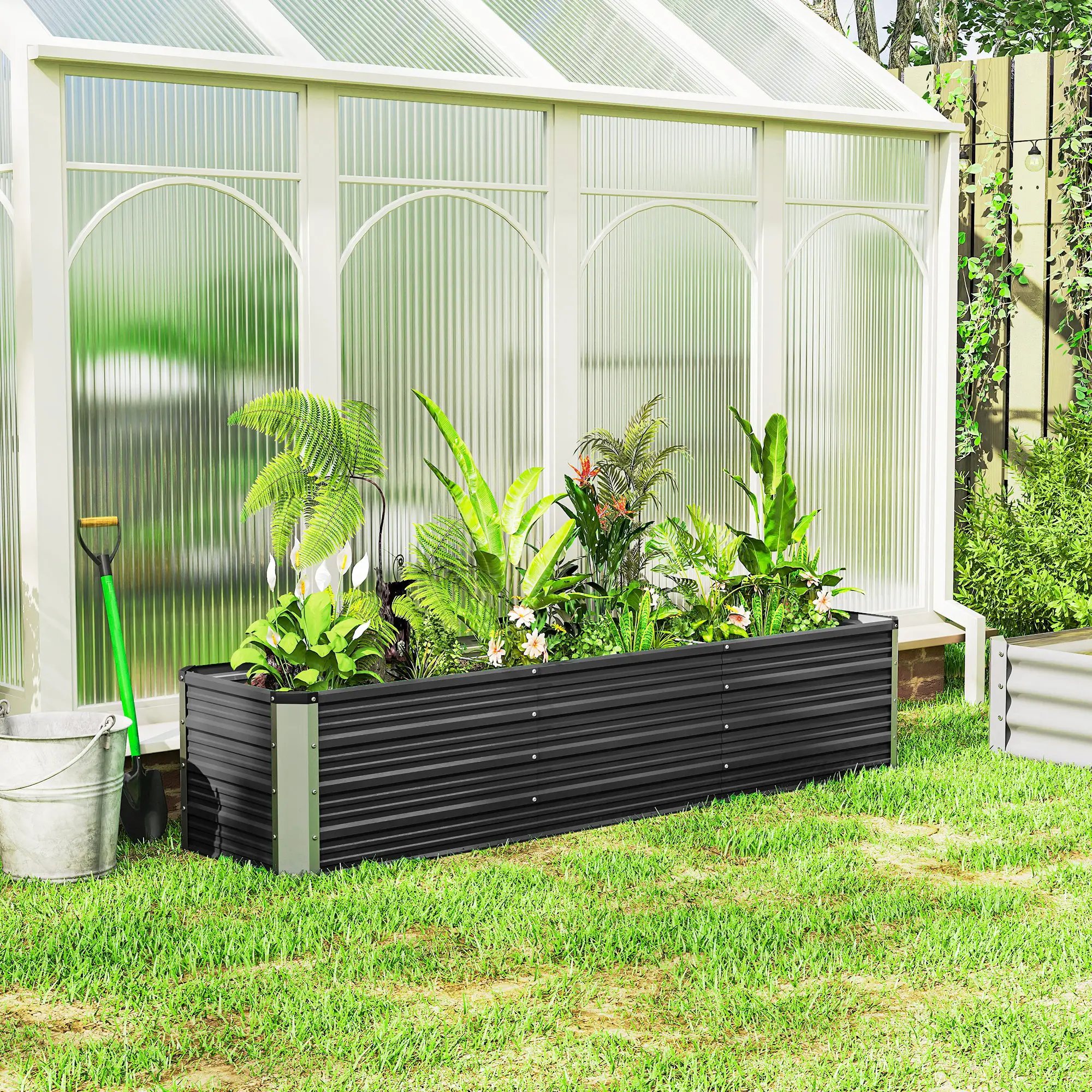 6' x 1.5' x 1.3' Galvanized Raised Garden Bed, Elevated Metal Planter Box, Dark Grey - Image 12
