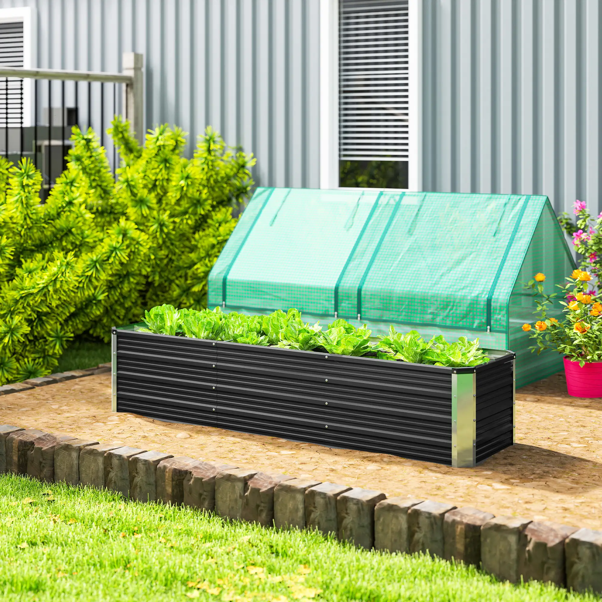 6' x 1.5' x 1.3' Galvanized Raised Garden Bed, Elevated Metal Planter Box, Dark Grey - Image 2