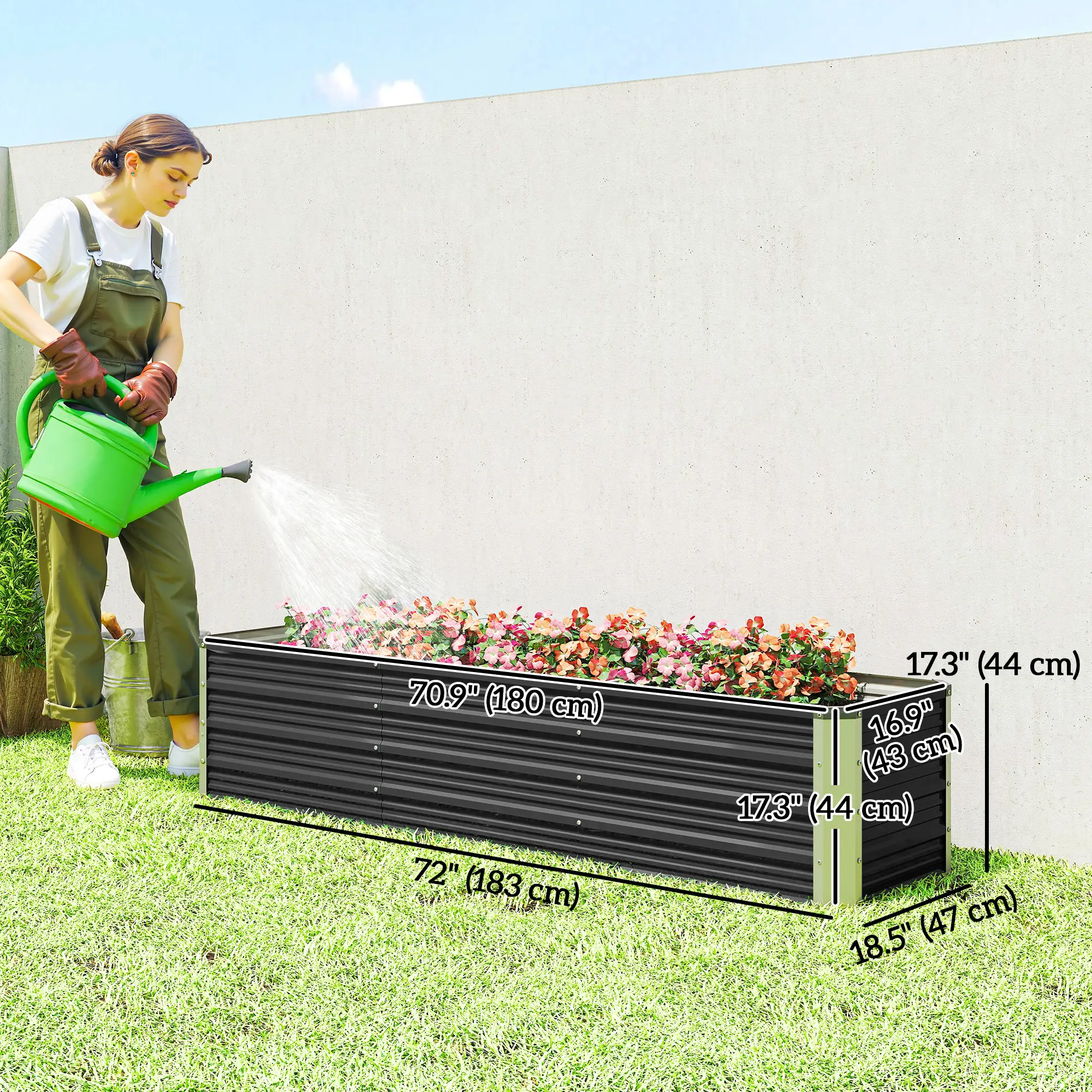 6' x 1.5' x 1.3' Galvanized Raised Garden Bed, Elevated Metal Planter Box, Dark Grey - Image 3