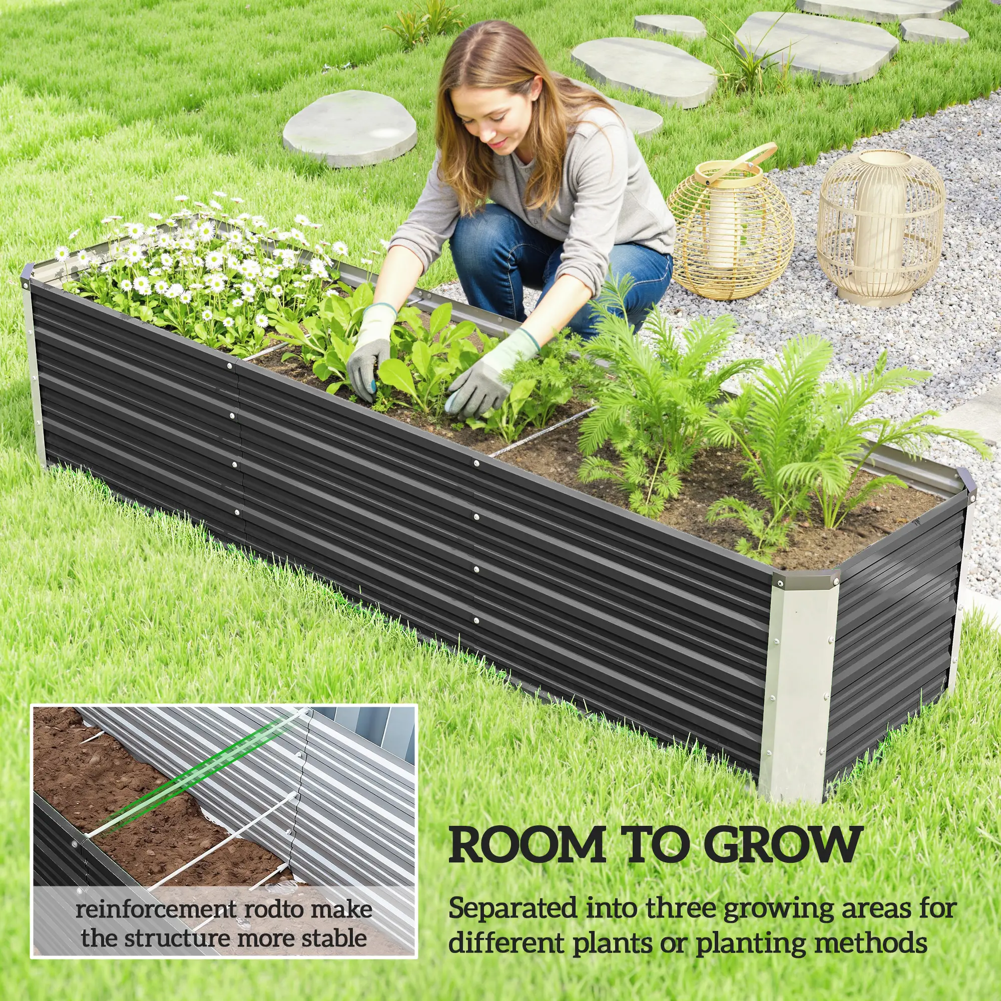 6' x 1.5' x 1.3' Galvanized Raised Garden Bed, Elevated Metal Planter Box, Dark Grey - Image 4