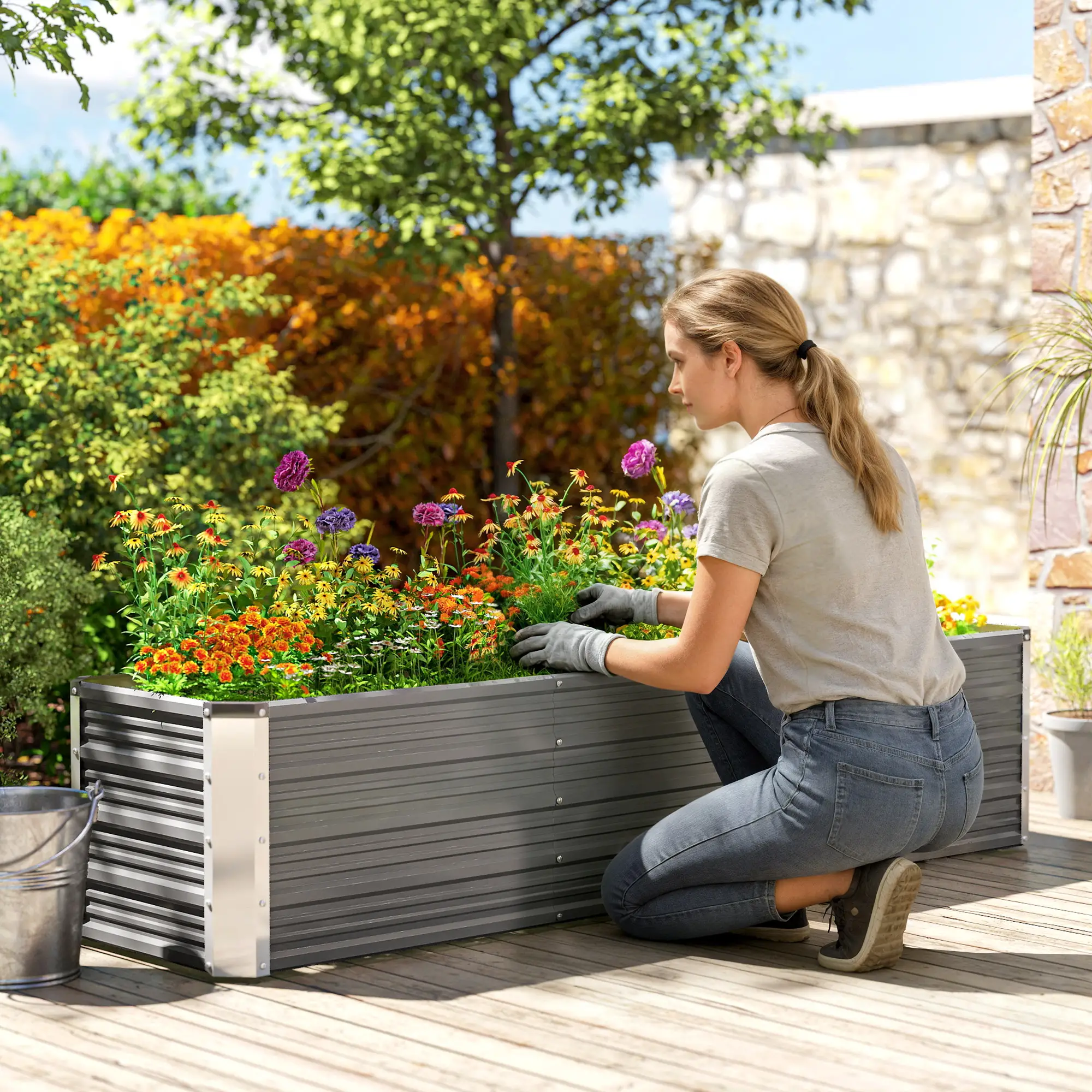 6' x 1.5' x 1.3' Galvanized Raised Garden Bed, Elevated Metal Planter Box, Light Grey - Image 10
