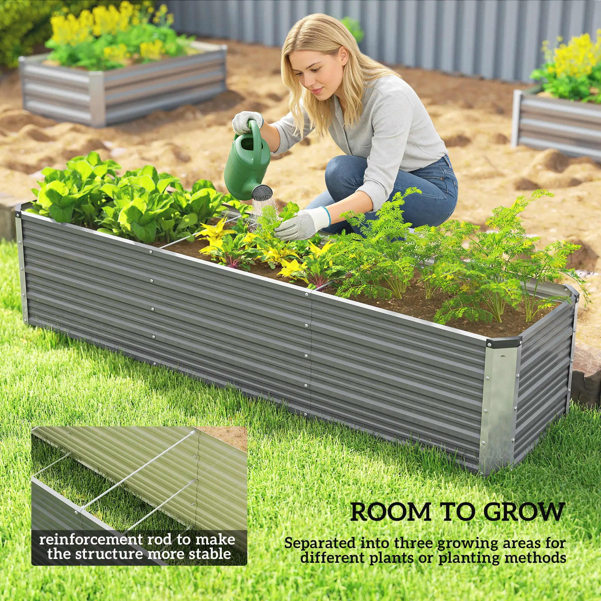 6' x 1.5' x 1.3' Galvanized Raised Garden Bed, Elevated Metal Planter Box, Light Grey - Image 4