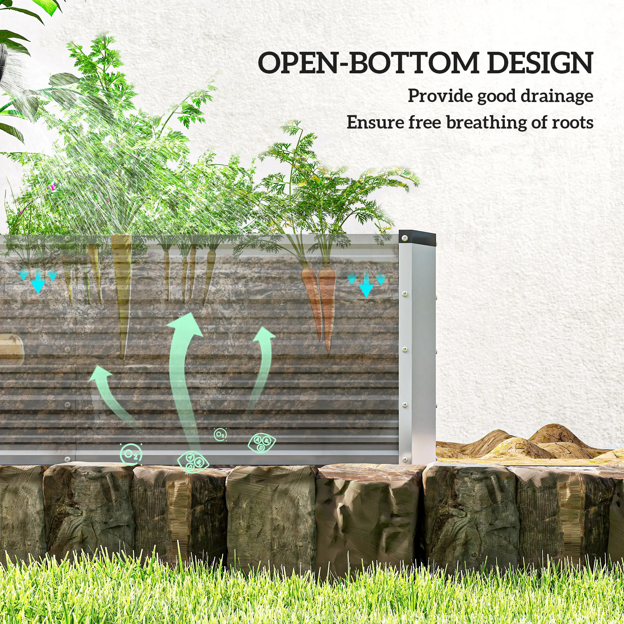 6' x 1.5' x 1.3' Galvanized Raised Garden Bed, Elevated Metal Planter Box, Light Grey - Image 5