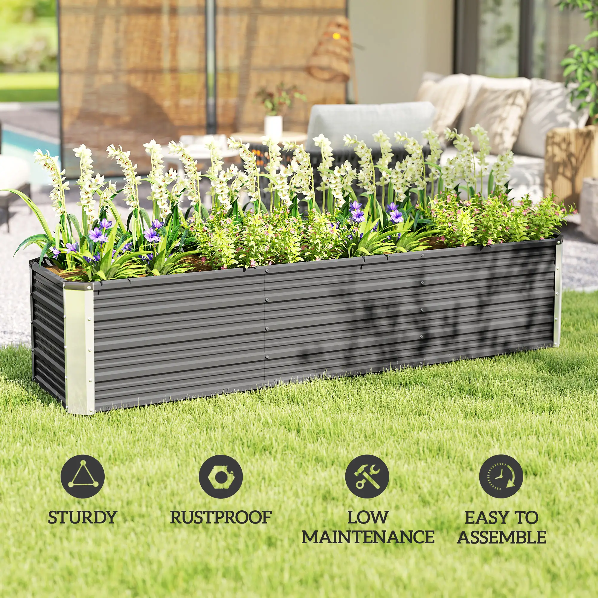 6' x 1.5' x 1.3' Galvanized Raised Garden Bed, Elevated Metal Planter Box, Light Grey - Image 6