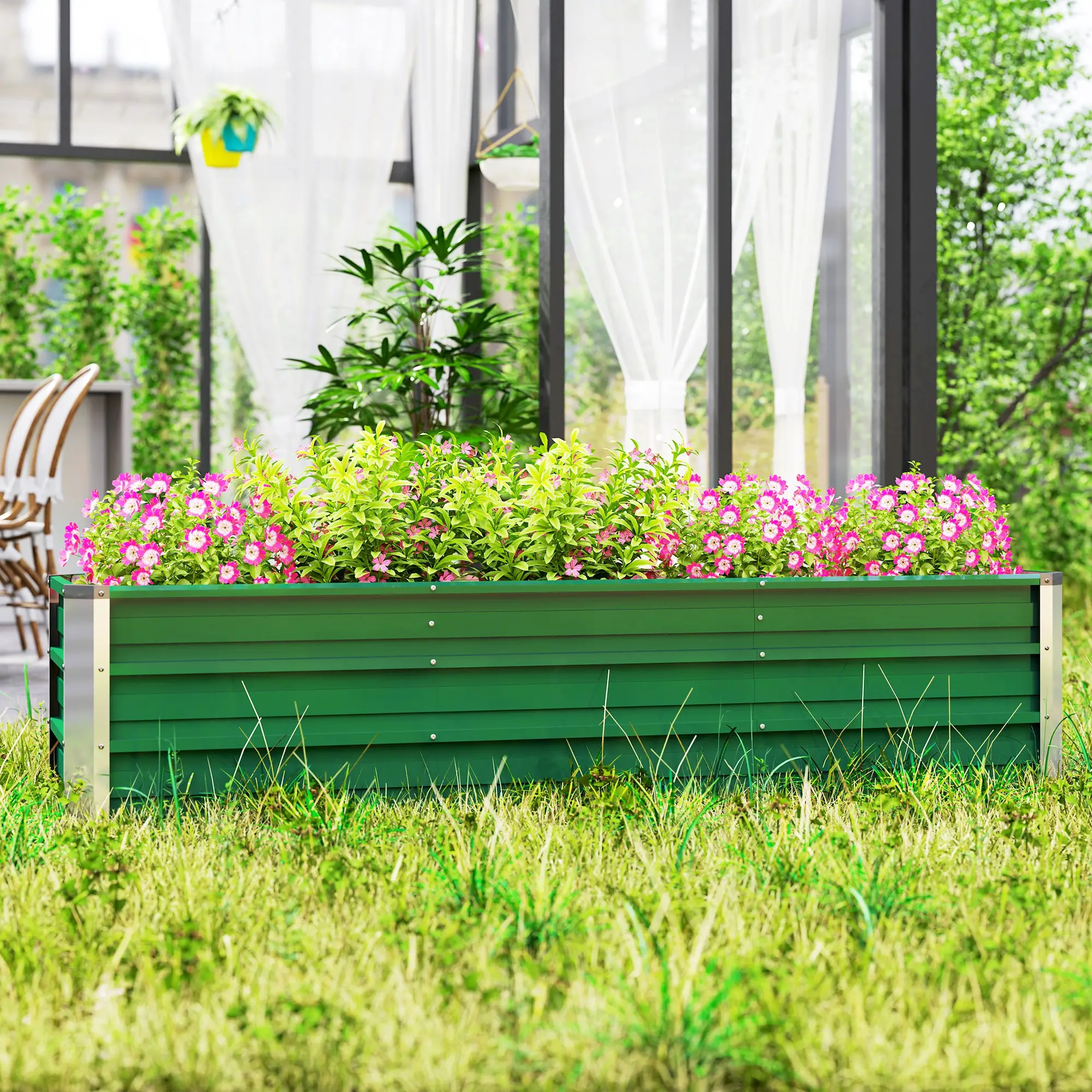 6' x 1.5' x 1.3' Galvanized Raised Garden Bed, Large Metal Planter Box, Green - Image 12