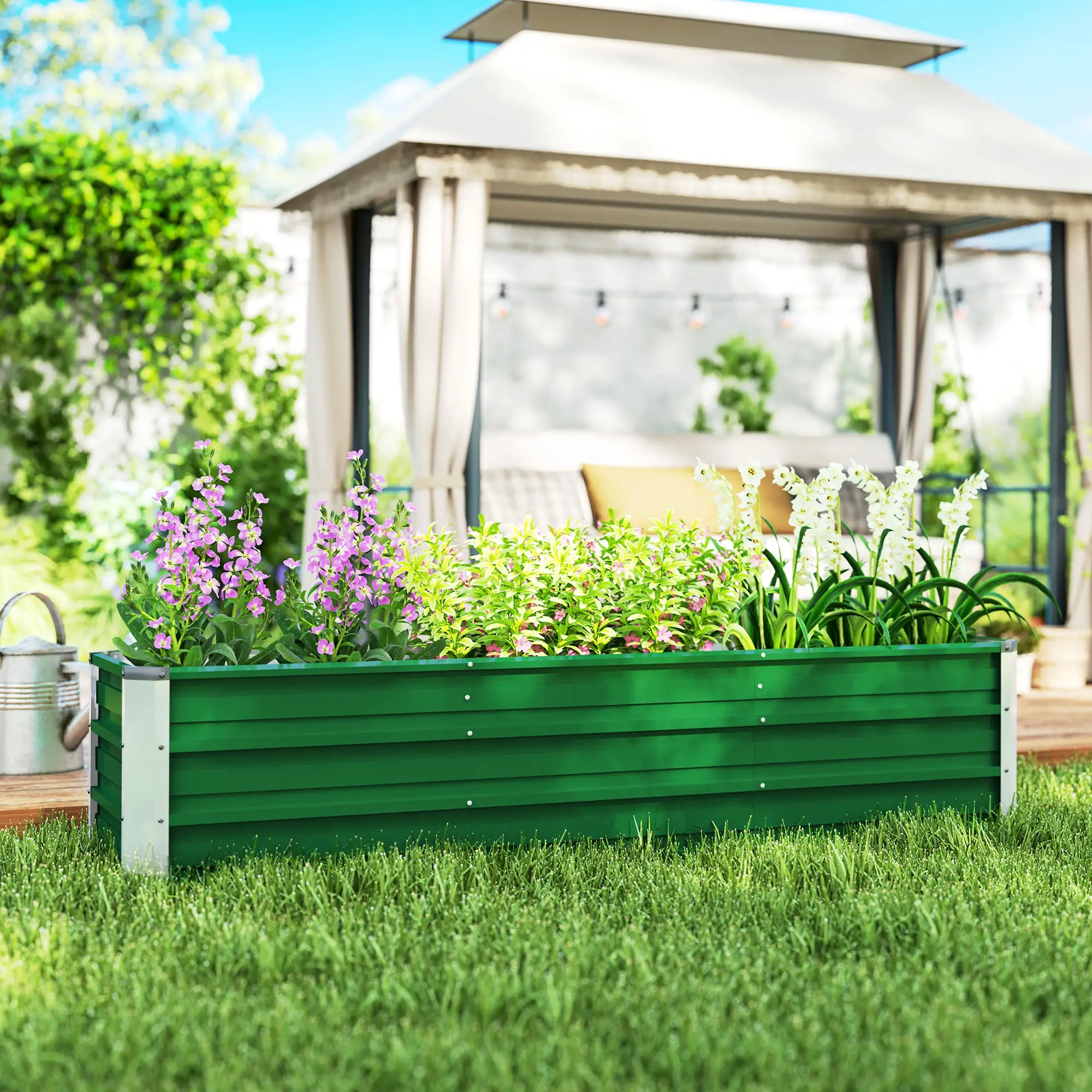 6' x 1.5' x 1.3' Galvanized Raised Garden Bed, Large Metal Planter Box, Green - Image 2