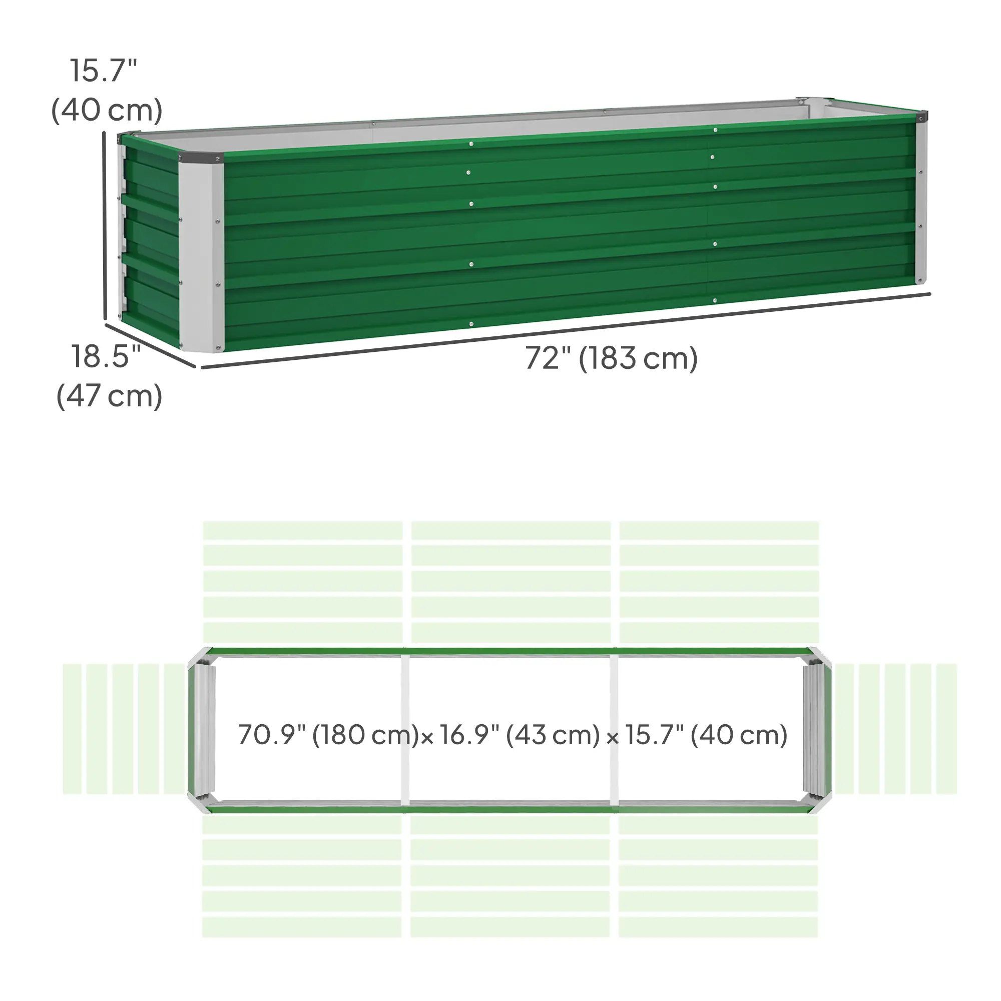 6' x 1.5' x 1.3' Galvanized Raised Garden Bed, Large Metal Planter Box, Green - Image 3