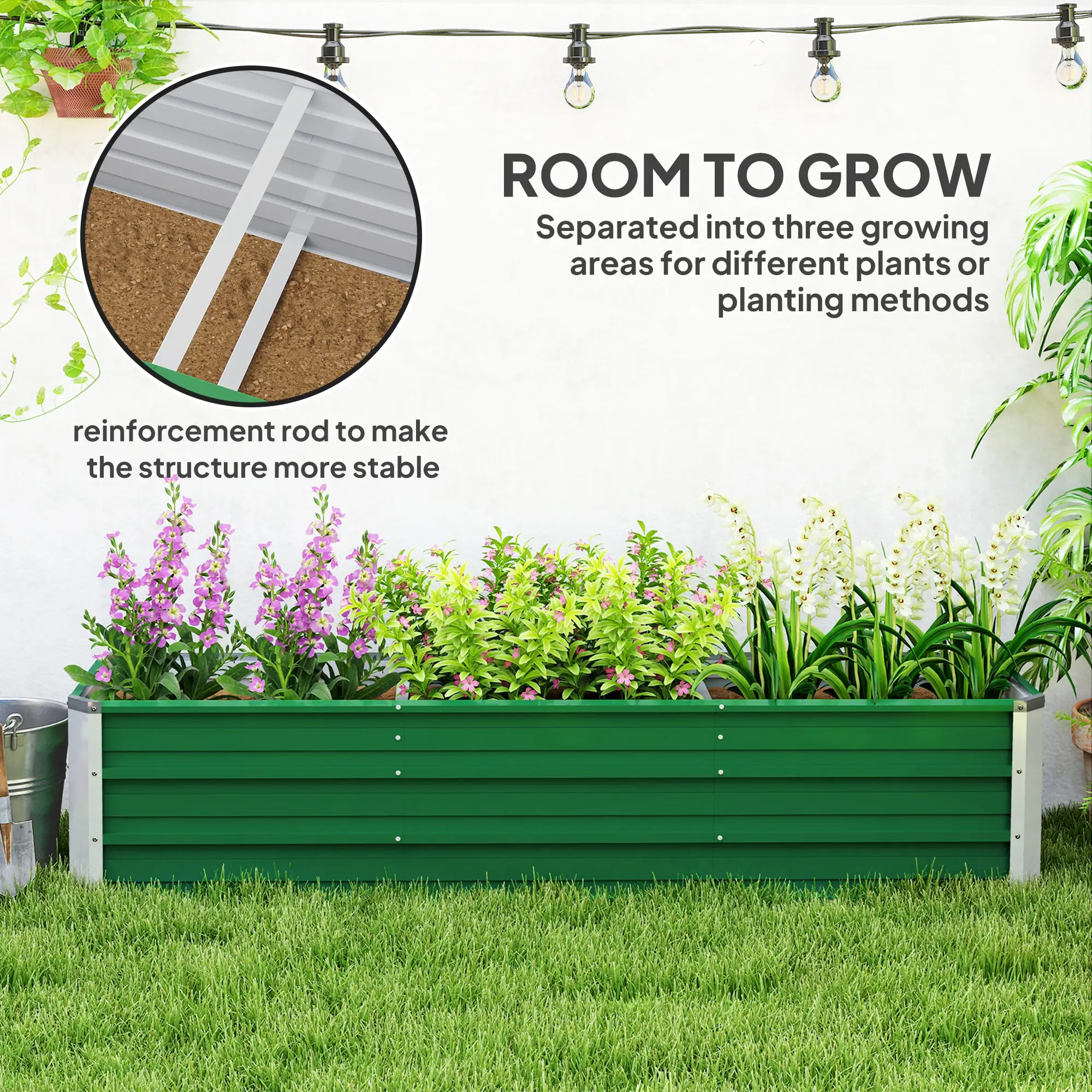 6' x 1.5' x 1.3' Galvanized Raised Garden Bed, Large Metal Planter Box, Green - Image 4
