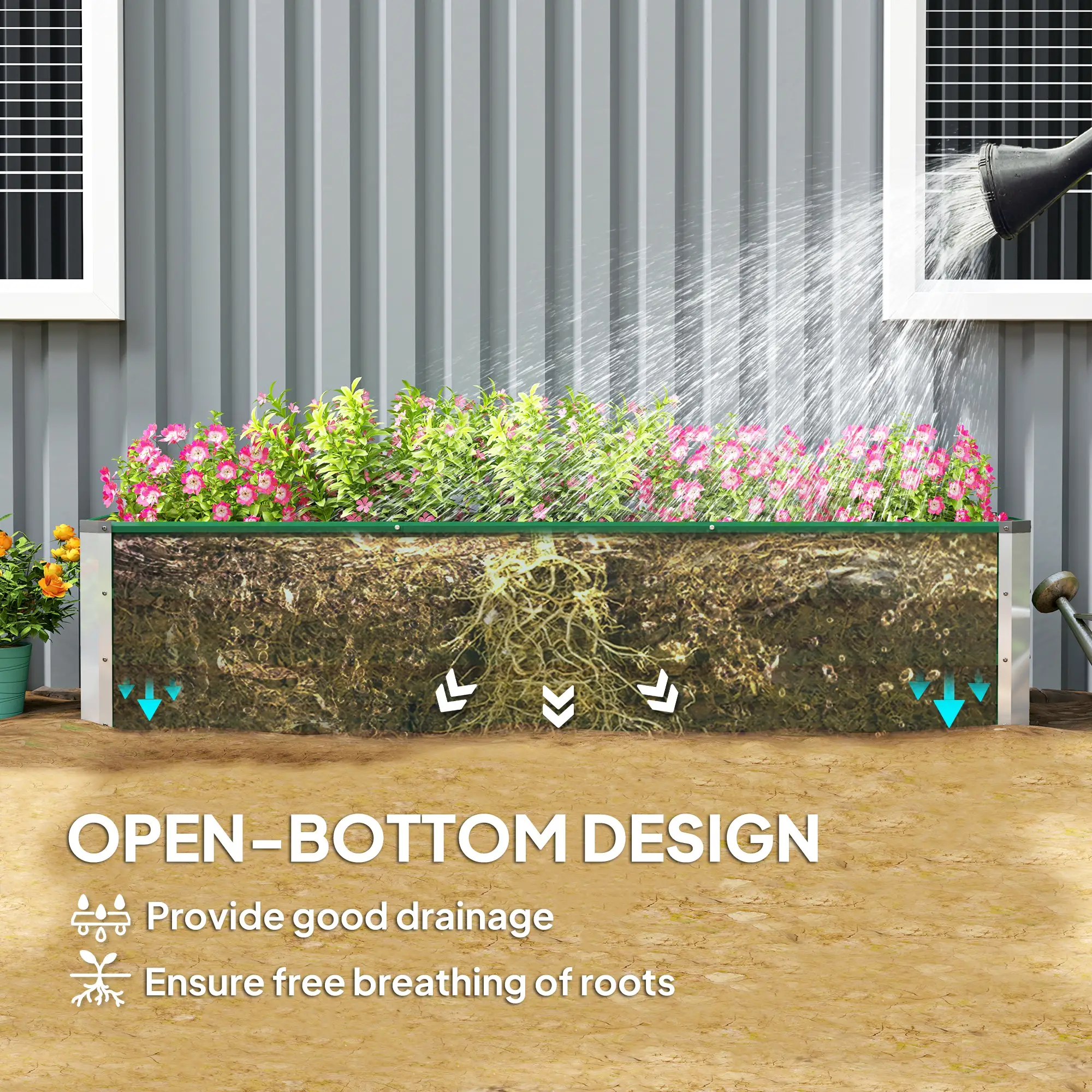 6' x 1.5' x 1.3' Galvanized Raised Garden Bed, Large Metal Planter Box, Green - Image 5