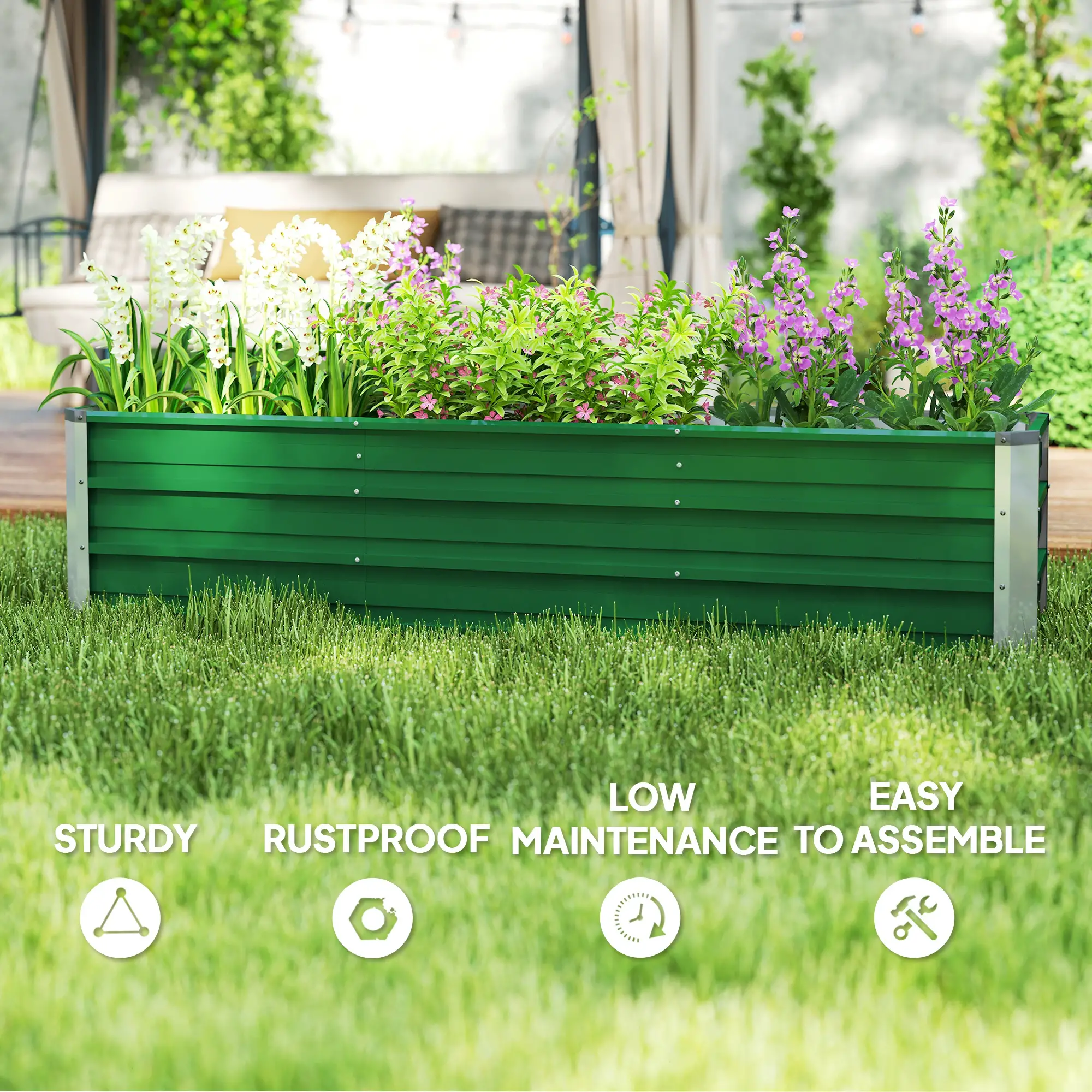 6' x 1.5' x 1.3' Galvanized Raised Garden Bed, Large Metal Planter Box, Green - Image 6