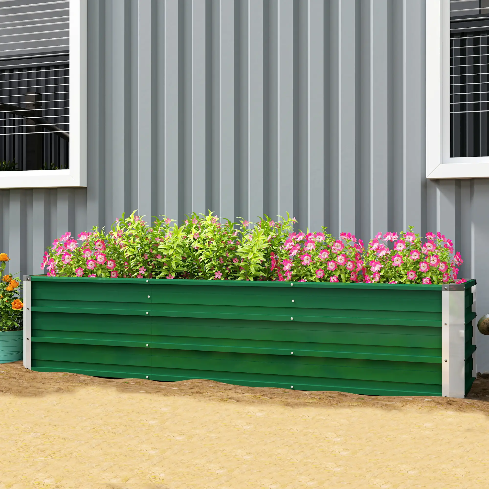 6' x 1.5' x 1.3' Galvanized Raised Garden Bed, Large Metal Planter Box, Green - Image 8