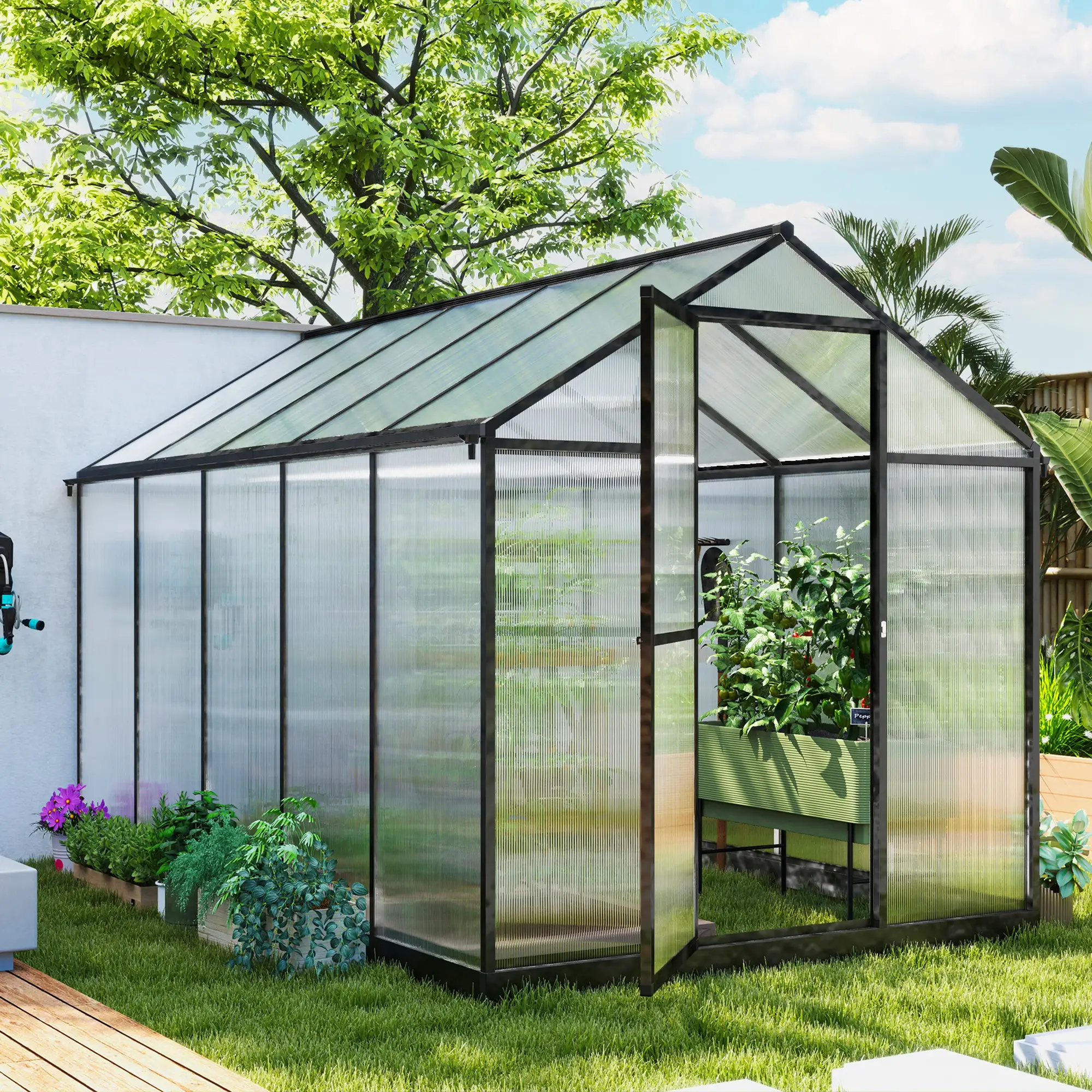 6' x 10' x 6.4' Polycarbonate Greenhouse, Aluminum Walk-In, Charcoal Grey - Image 10