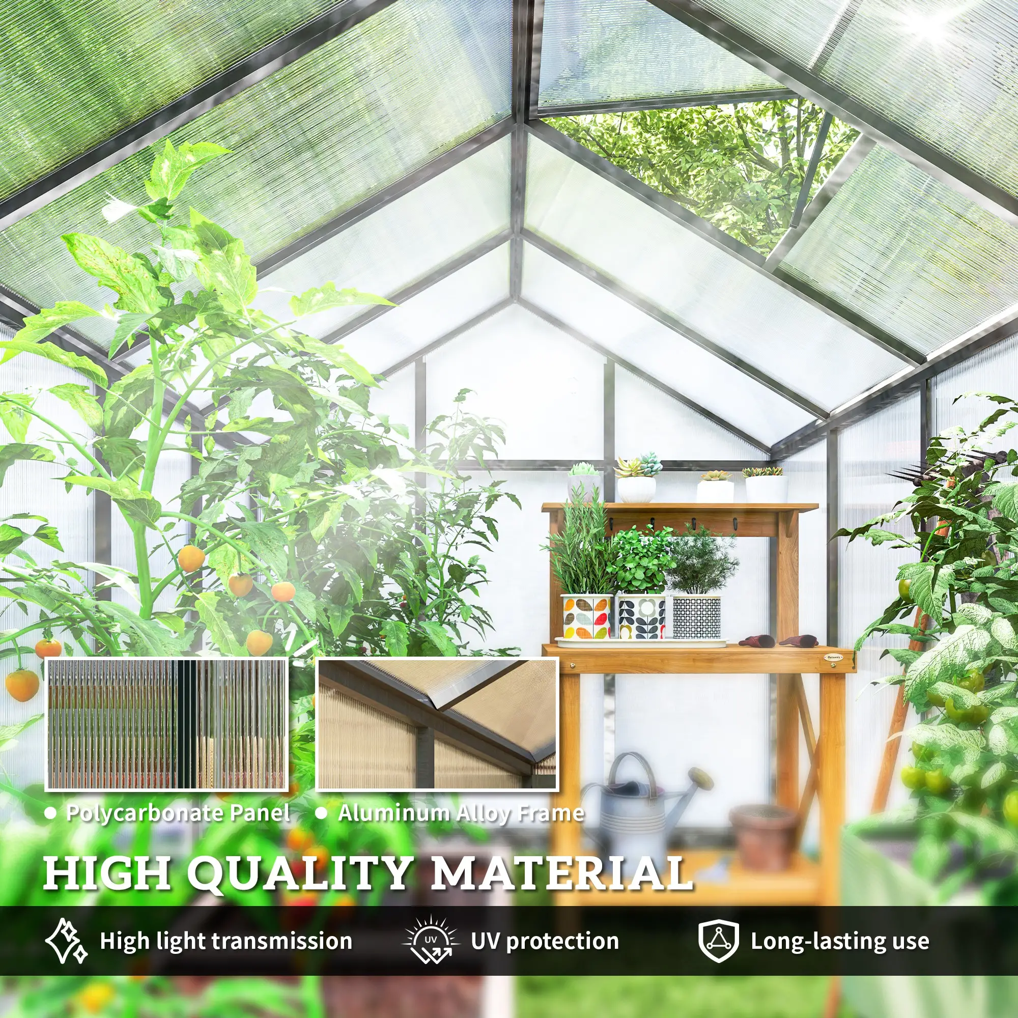 6' x 10' x 6.4' Polycarbonate Greenhouse, Aluminum Walk-In, Charcoal Grey - Image 4