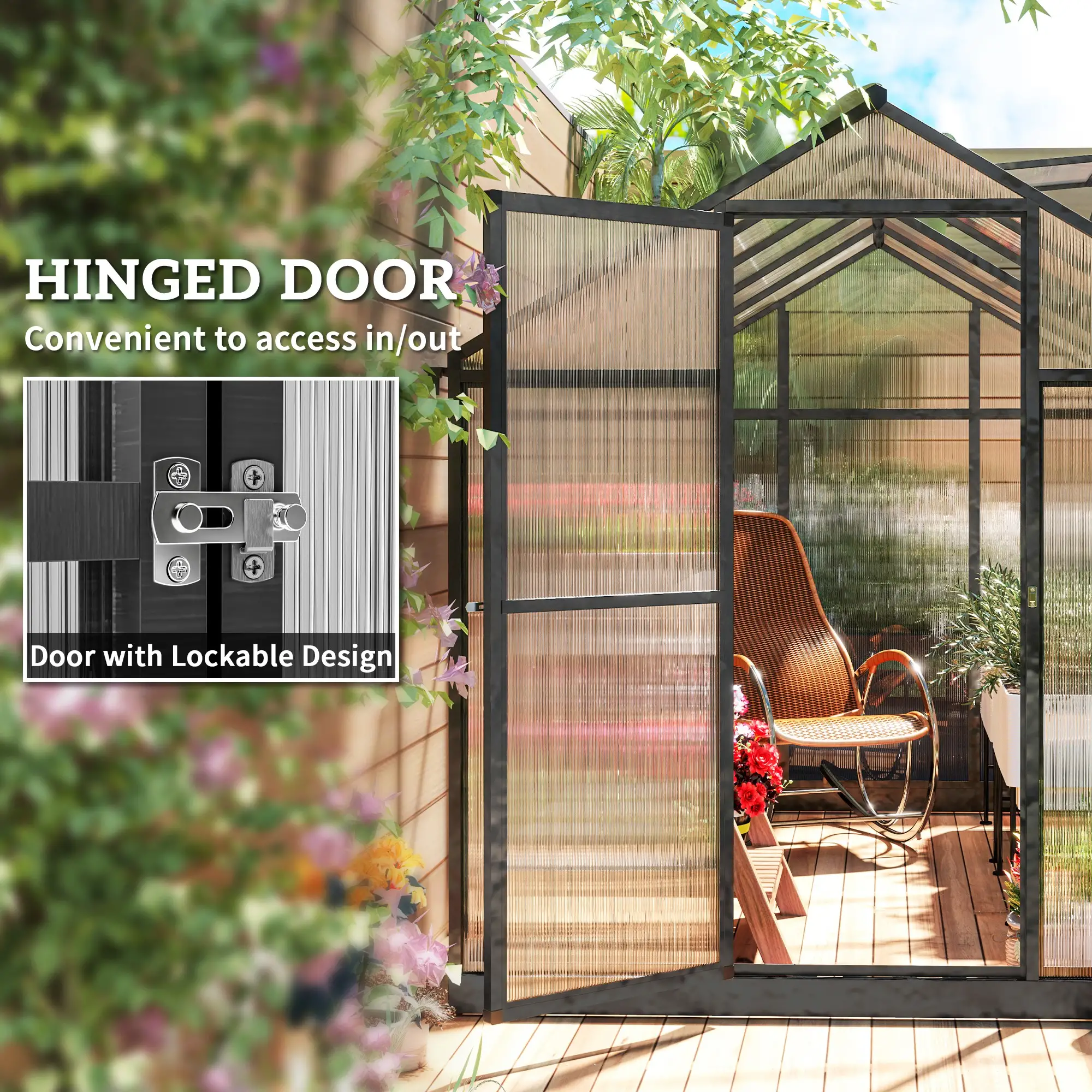 6' x 10' x 6.4' Polycarbonate Greenhouse, Aluminum Walk-In, Charcoal Grey - Image 5