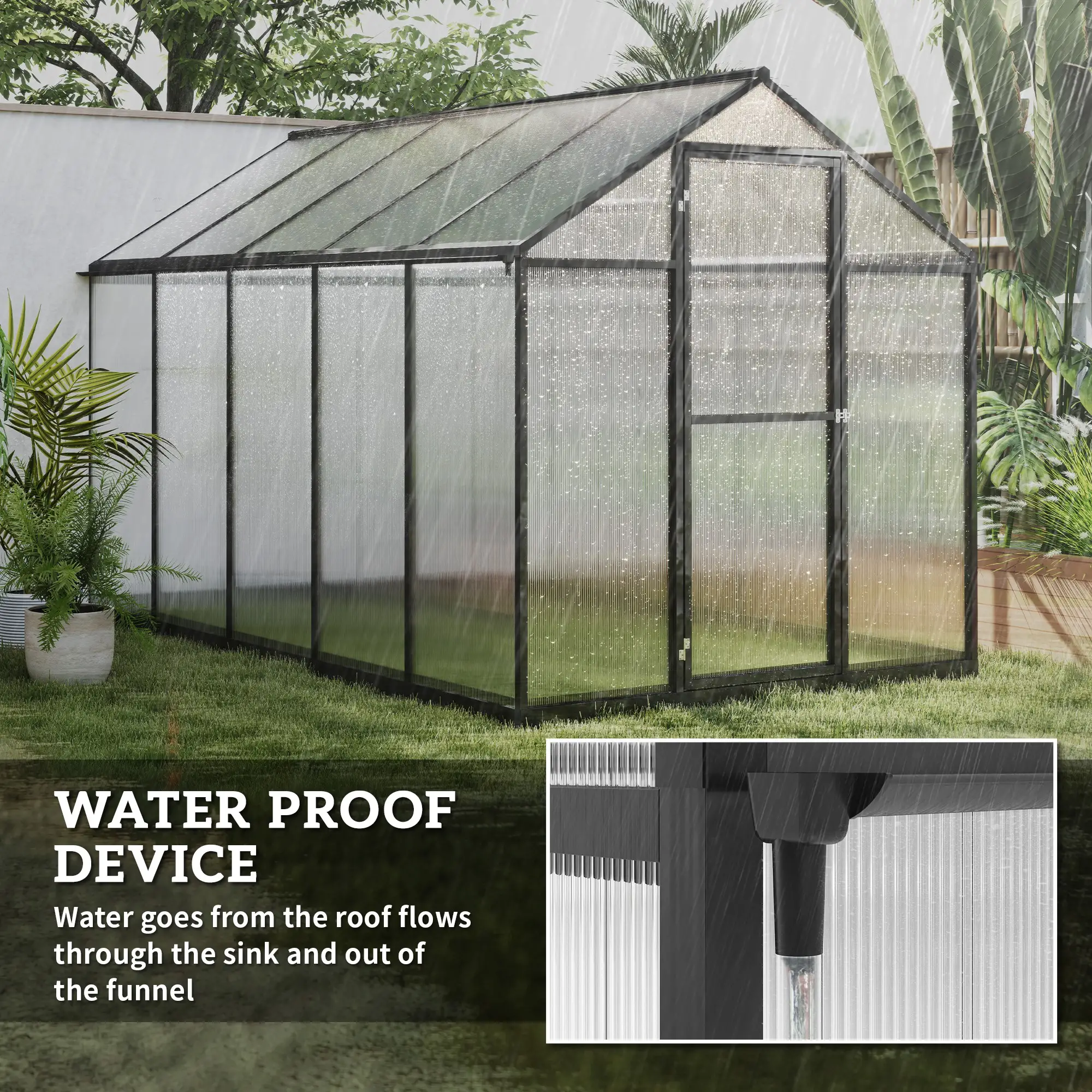 6' x 10' x 6.4' Polycarbonate Greenhouse, Aluminum Walk-In, Charcoal Grey - Image 6