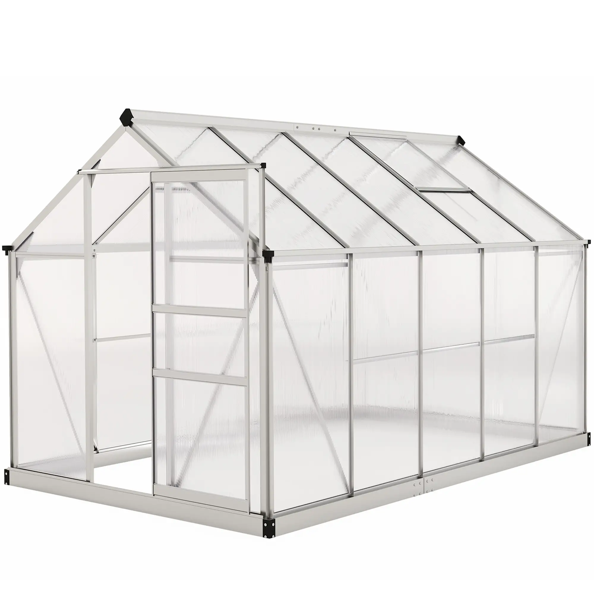 6' x 10' x 6.6' Polycarbonate Greenhouse, Walk-In Garden Kit, Galvanized Frame, Sliver - Image 11