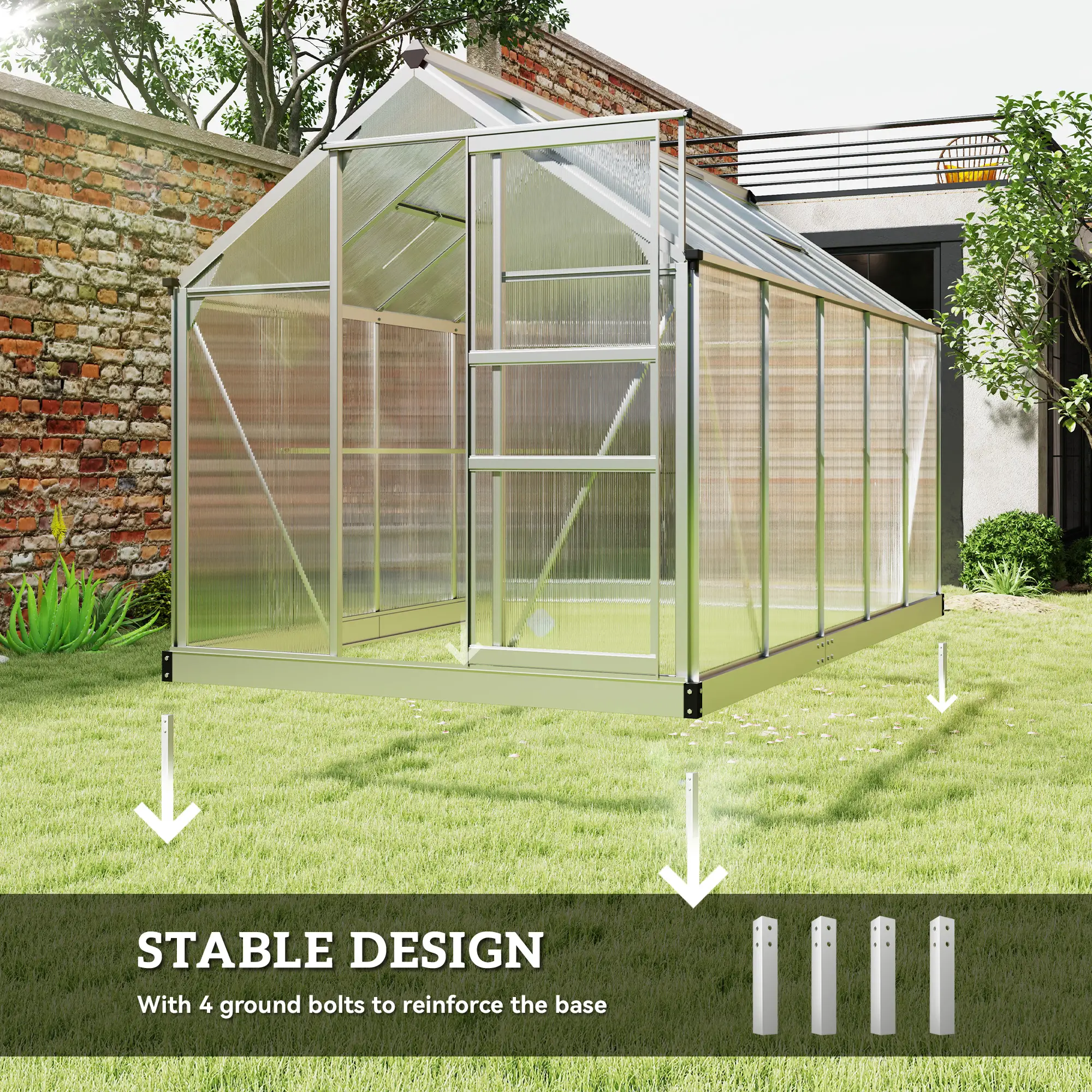 6' x 10' x 6.6' Polycarbonate Greenhouse, Walk-In Garden Kit, Galvanized Frame, Sliver - Image 6