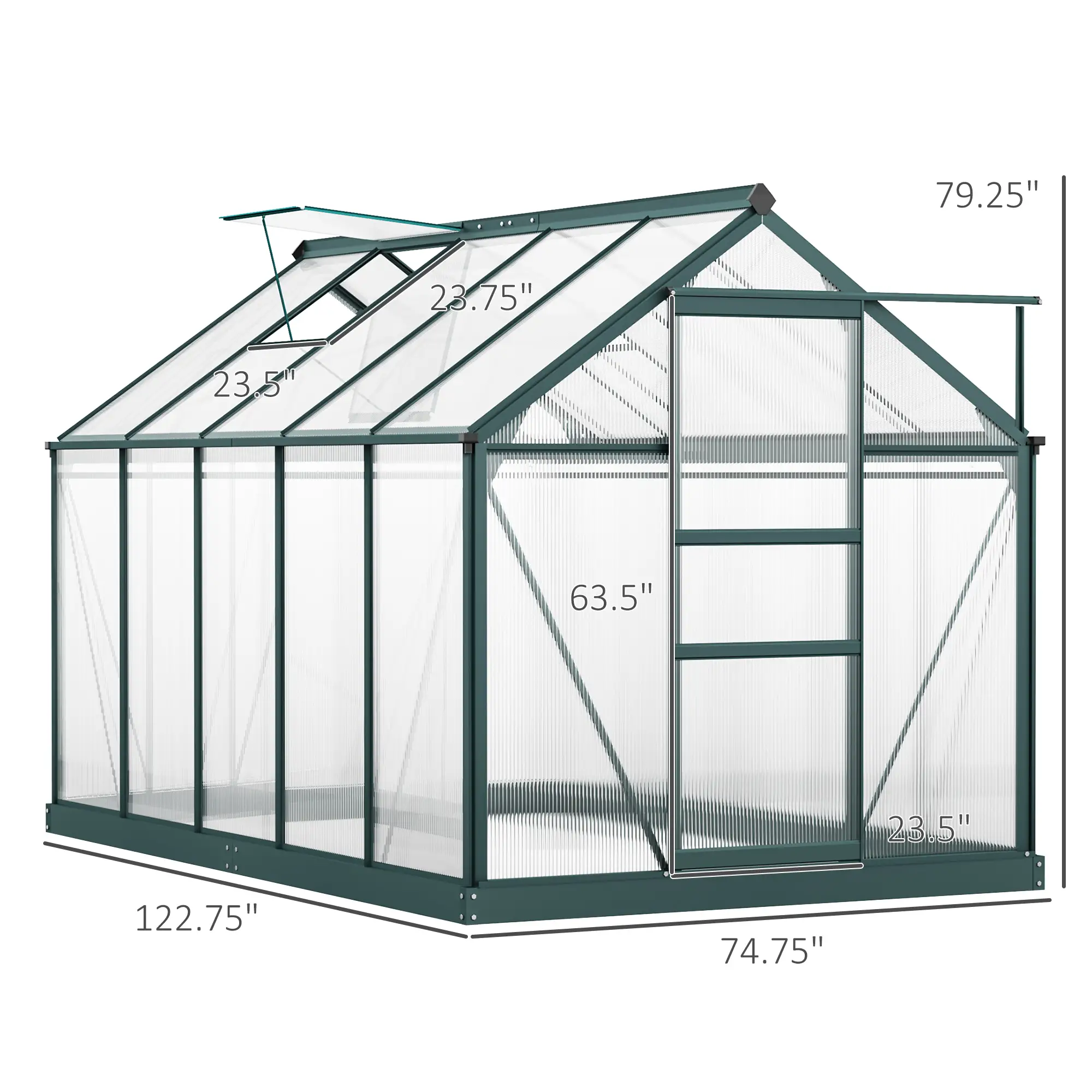 6' x 10' x 6.6' Polycarbonate Greenhouse, Walk-In Garden Kit, Green - Image 3