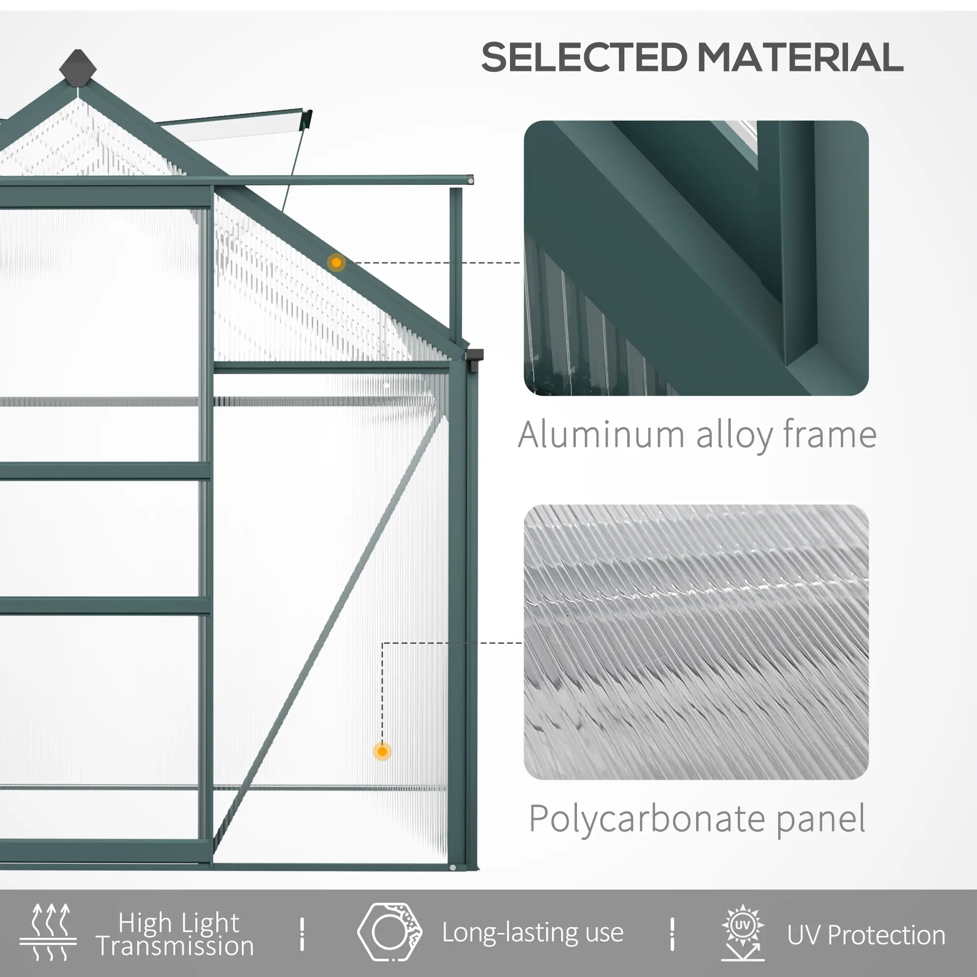 6' x 10' x 6.6' Polycarbonate Greenhouse, Walk-In Garden Kit, Green - Image 5