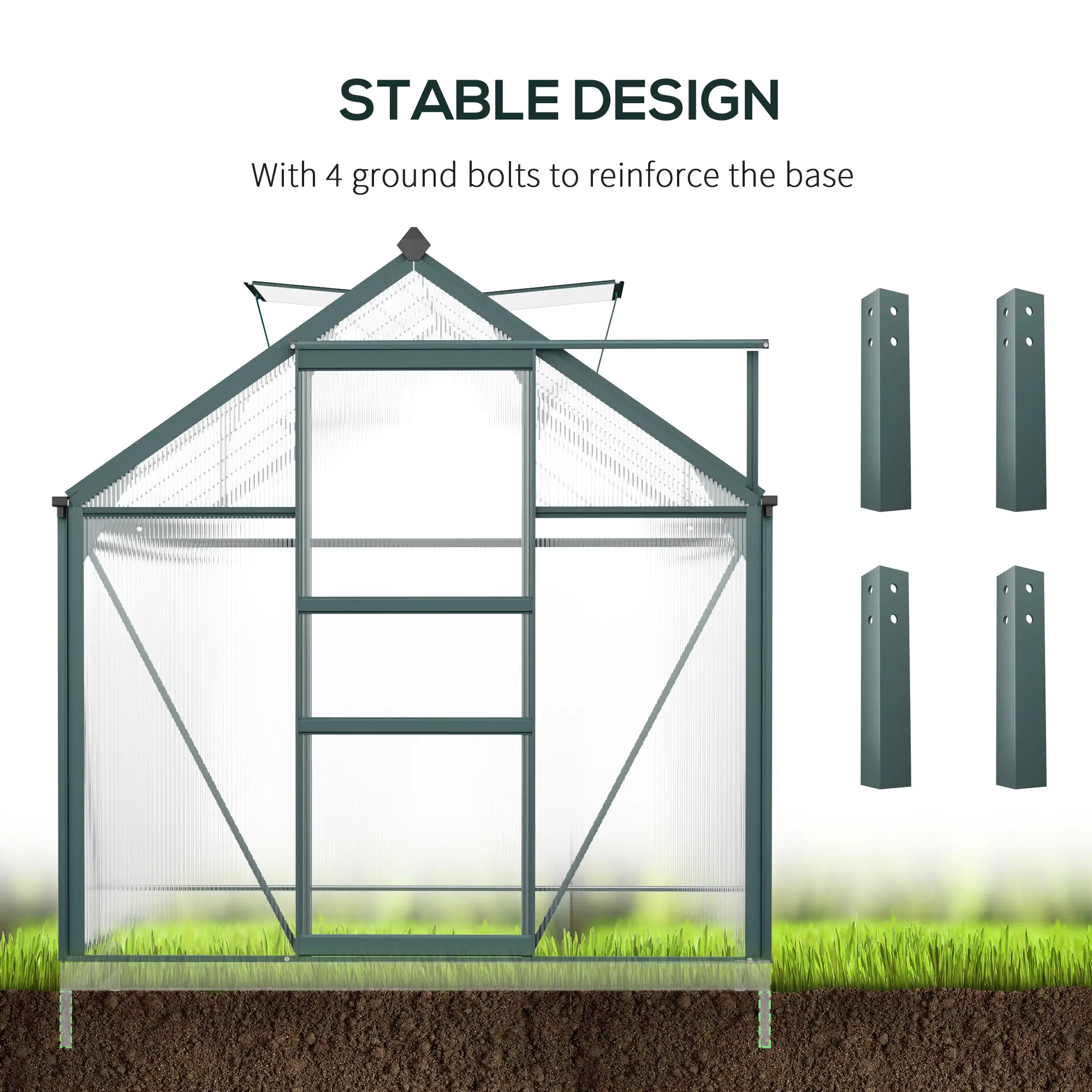 6' x 10' x 6.6' Polycarbonate Greenhouse, Walk-In Garden Kit, Green - Image 6