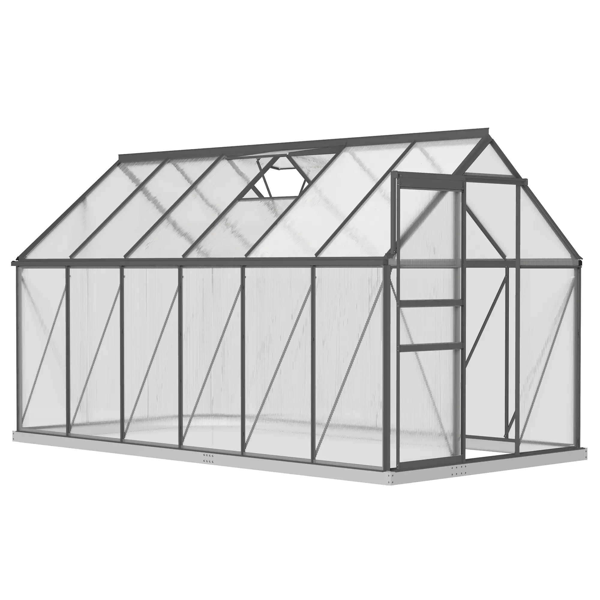 6' x 12' x 6.5' Polycarbonate Greenhouse, Walk-in, Adjustable Roof Vent, Sliding Door, Charcoal Grey