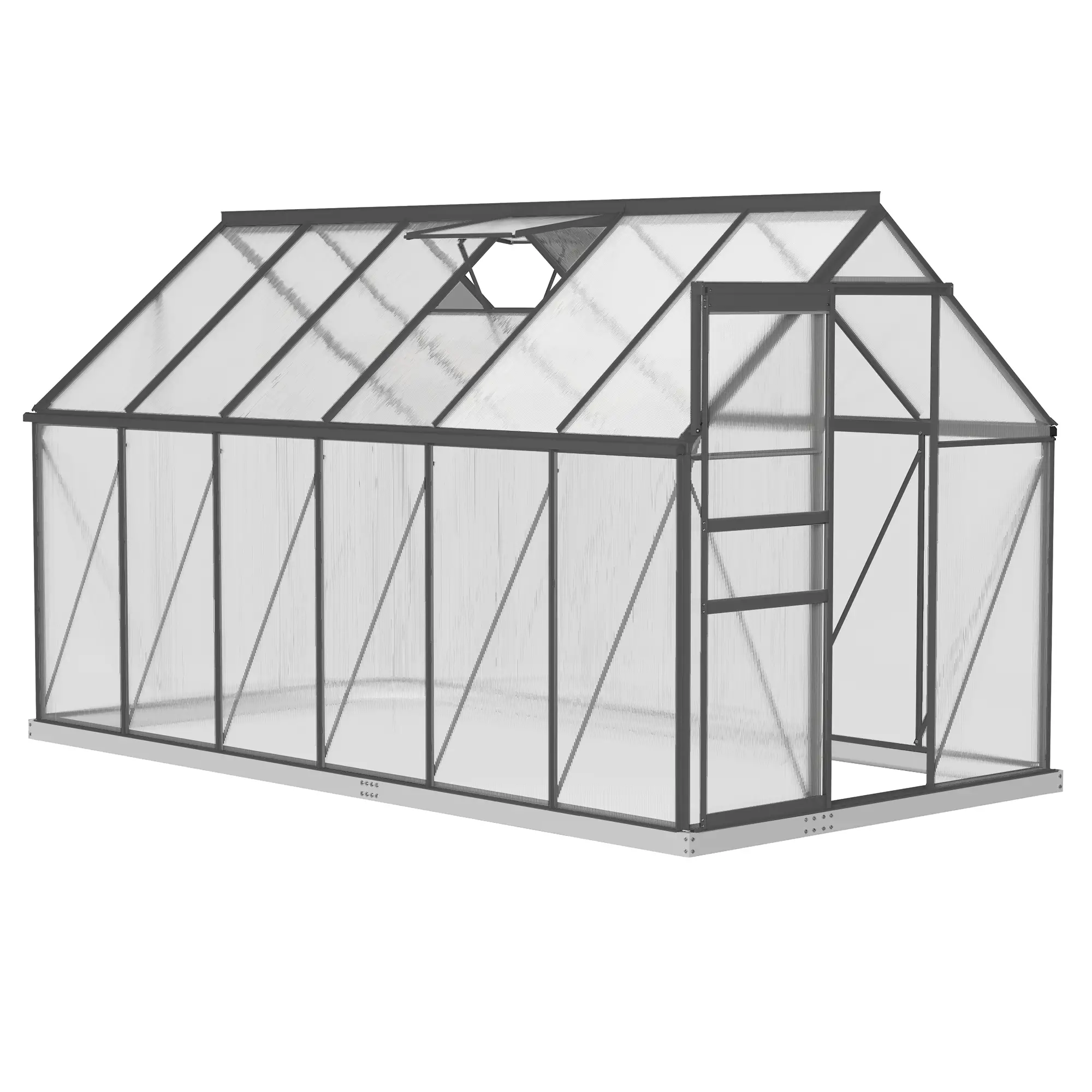 6' x 12' x 6.5' Polycarbonate Greenhouse, Walk-in, Adjustable Roof Vent, Sliding Door, Charcoal Grey - Image 10