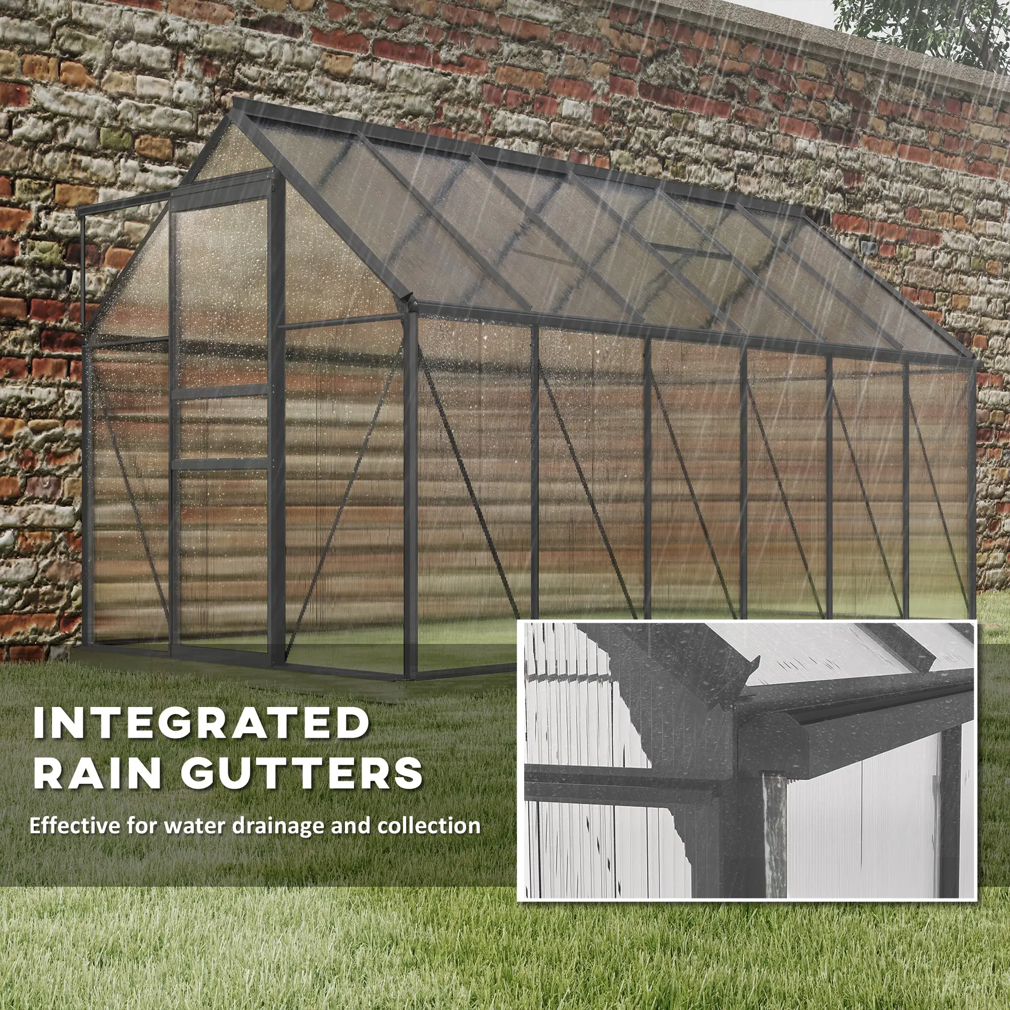 6' x 12' x 6.5' Polycarbonate Greenhouse, Walk-in, Adjustable Roof Vent, Sliding Door, Charcoal Grey - Image 7