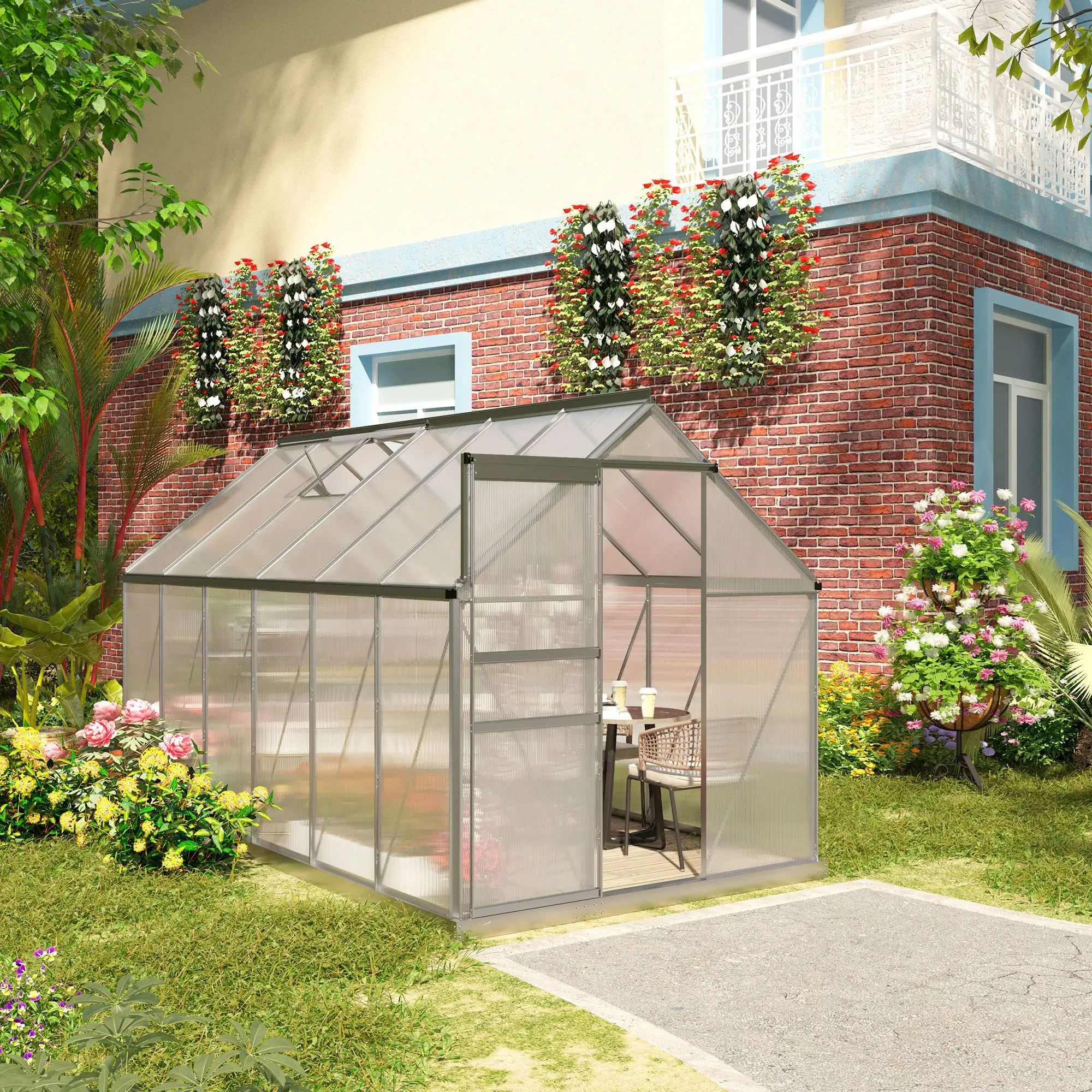 6' x 12' x 6.5' Walk-in Greenhouse, Polycarbonate, Adjustable Roof Vent, Sliding Door, Clear - Image 2