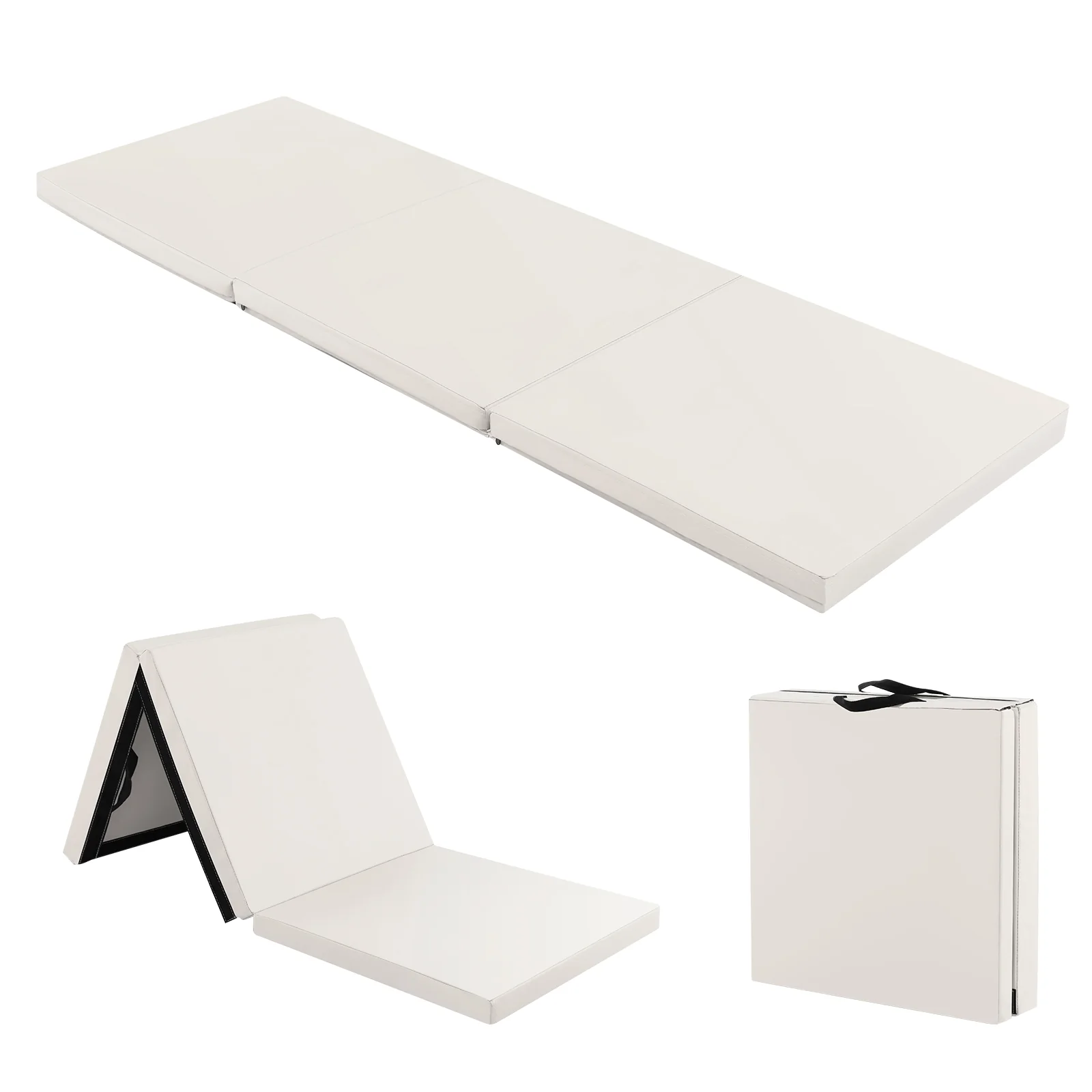 6 x 2 FT Tri-Fold Gym Mat, Handles, Removable Cover, Light Gray - Image 4