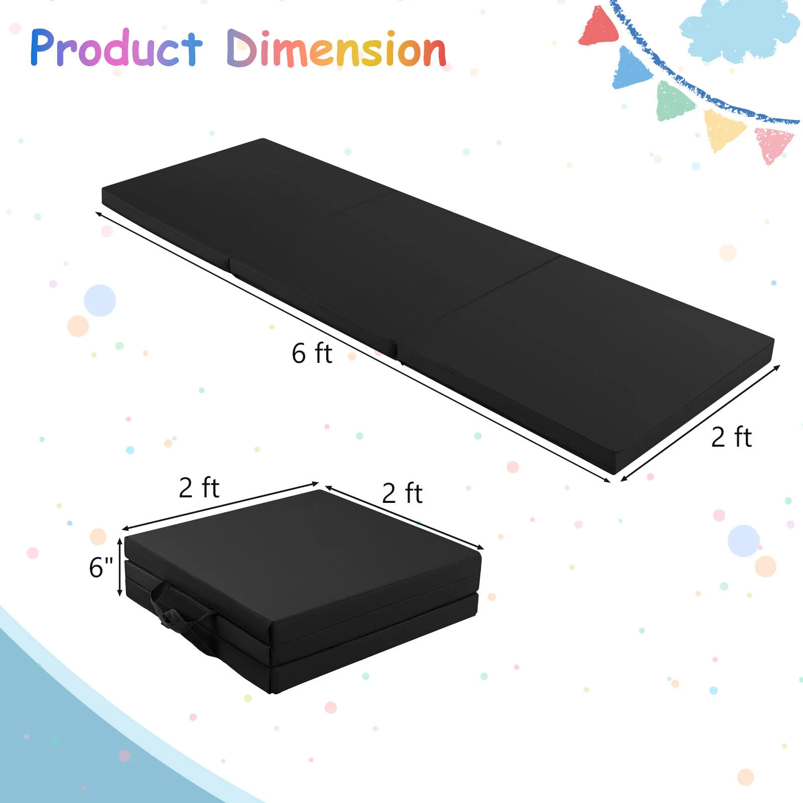 6 x 2 FT Tri-Fold Gym Mat with Handles and Removable Zippered Cover, Black - Image 4