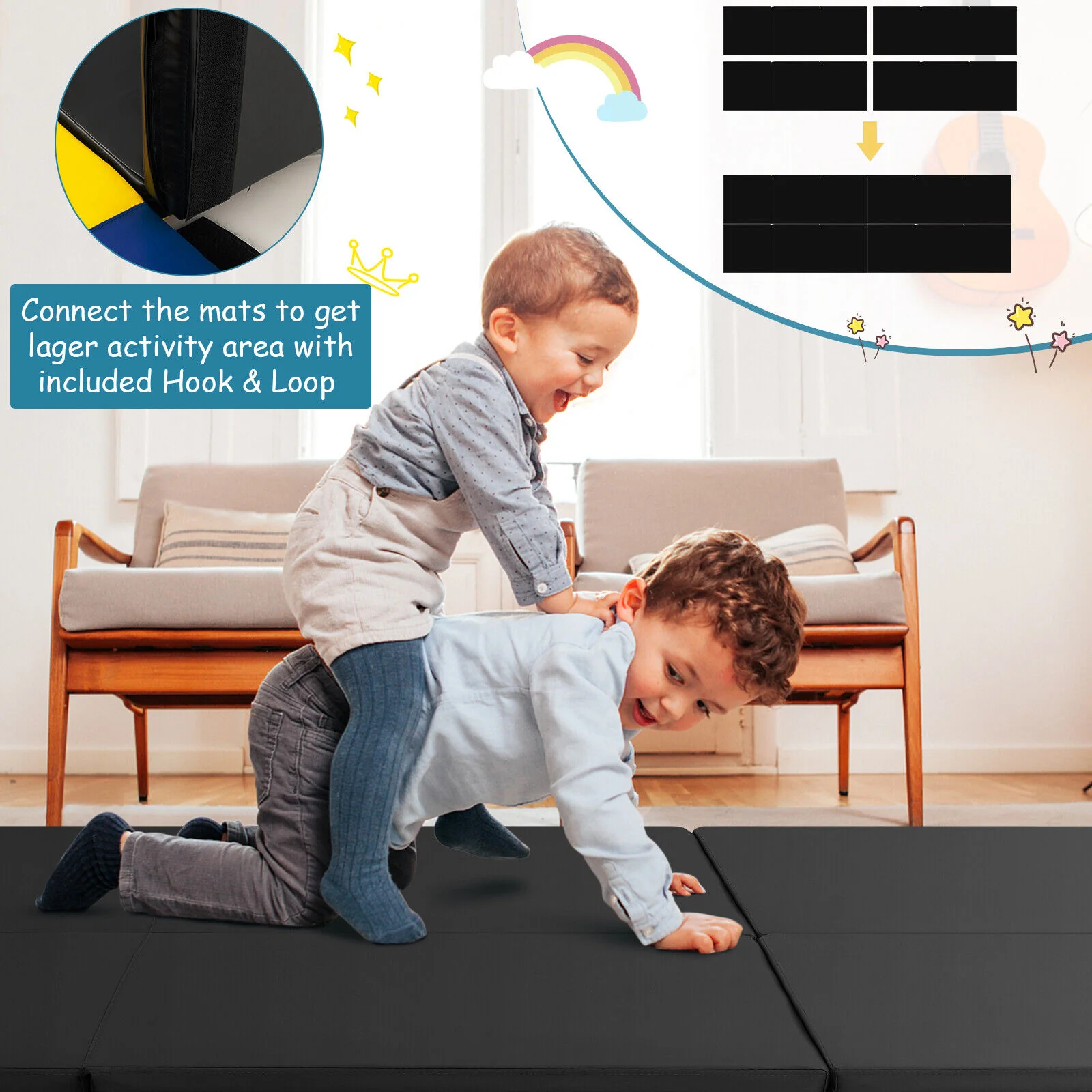 6 x 2 FT Tri-Fold Gym Mat with Handles and Removable Zippered Cover, Black - Image 7