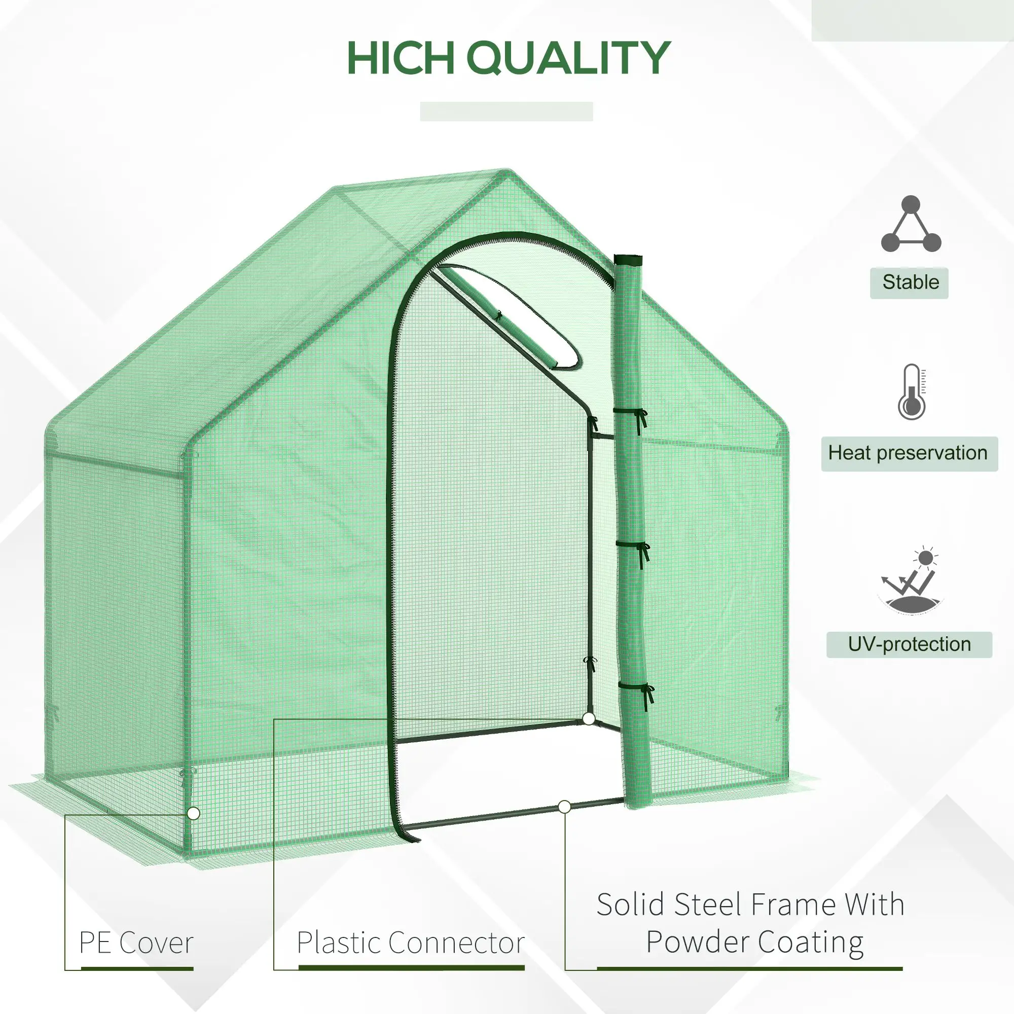 6 x 3.3 x 5.5ft Walk-in Greenhouse, Portable Mini for Plants, Steel Frame, PE Cover - Image 5
