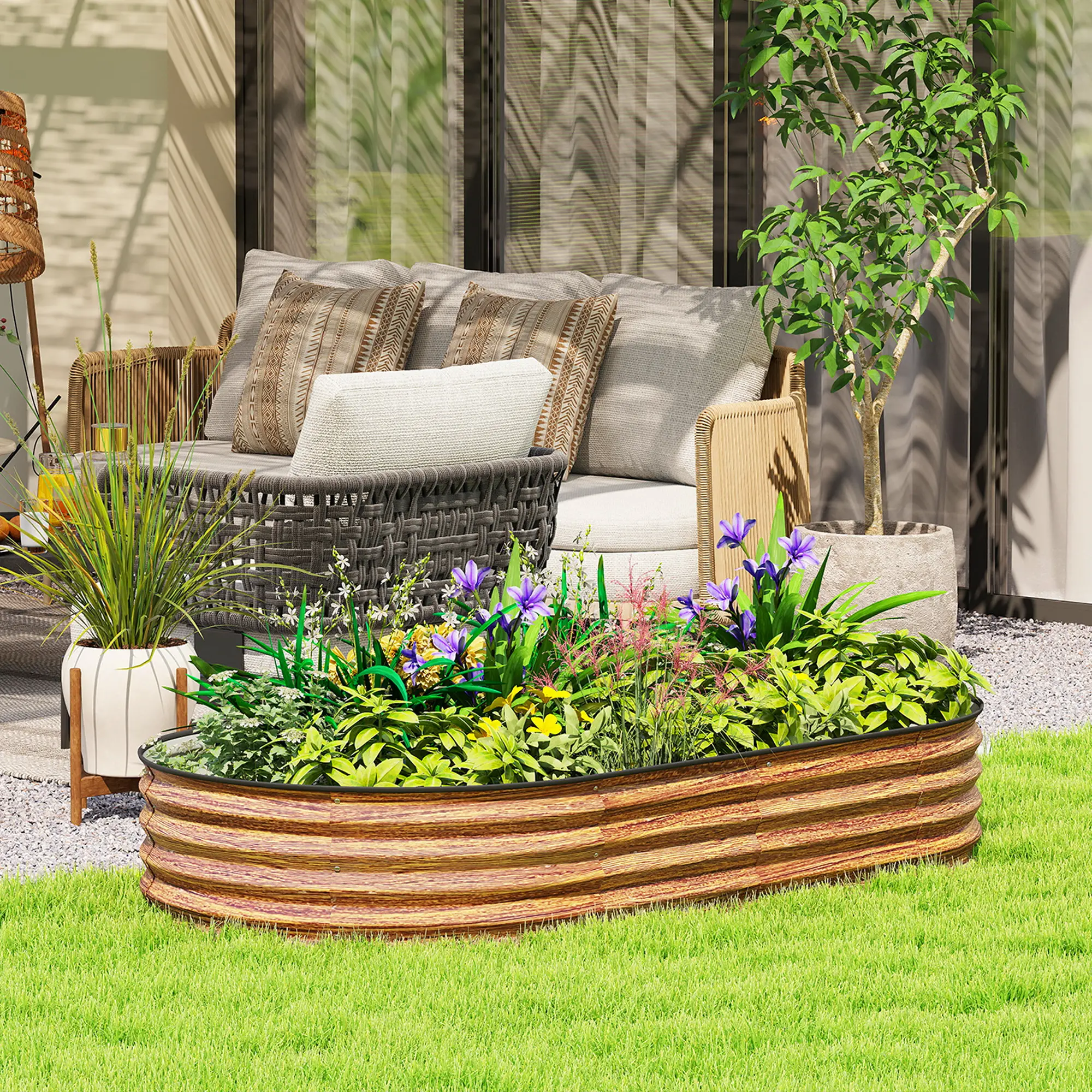 6' x 3' x 1' Galvanized Metal Raised Garden Bed, Brown Outdoor Planter Box, Brown - Image 2