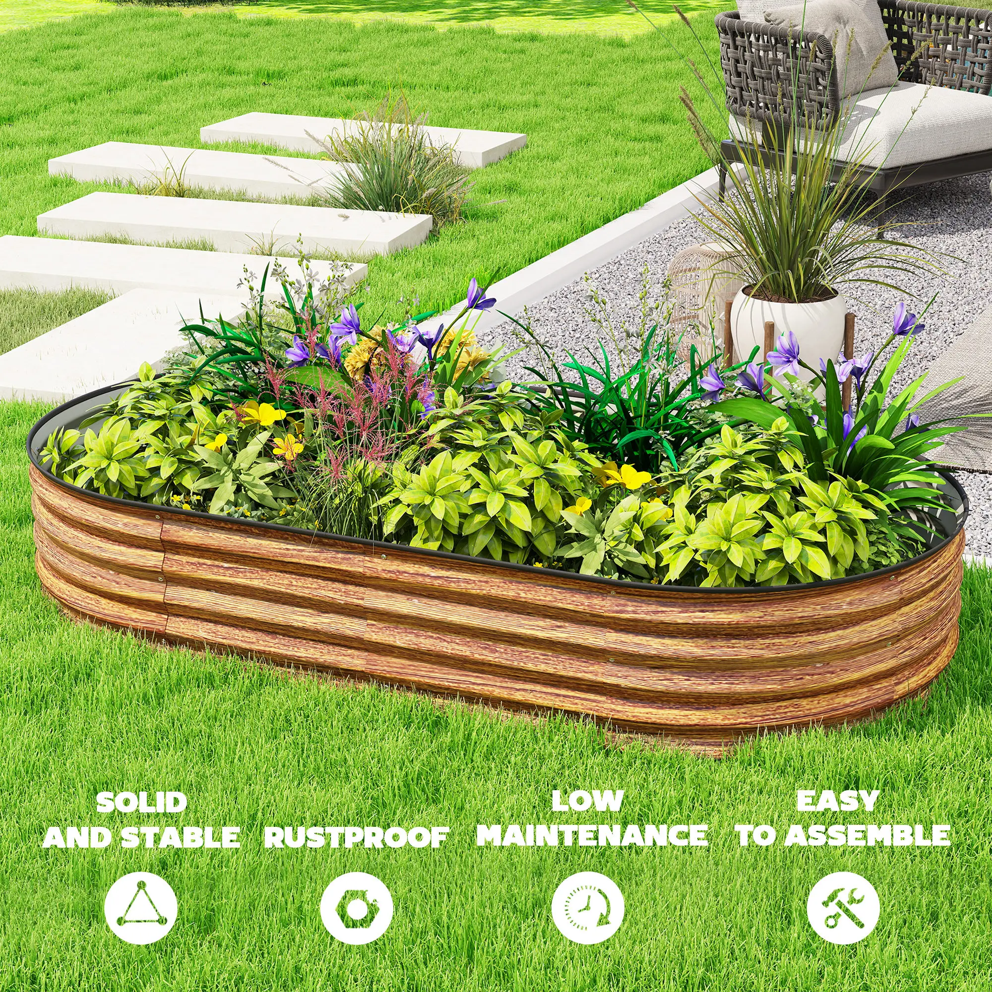 6' x 3' x 1' Galvanized Metal Raised Garden Bed, Brown Outdoor Planter Box, Brown - Image 7