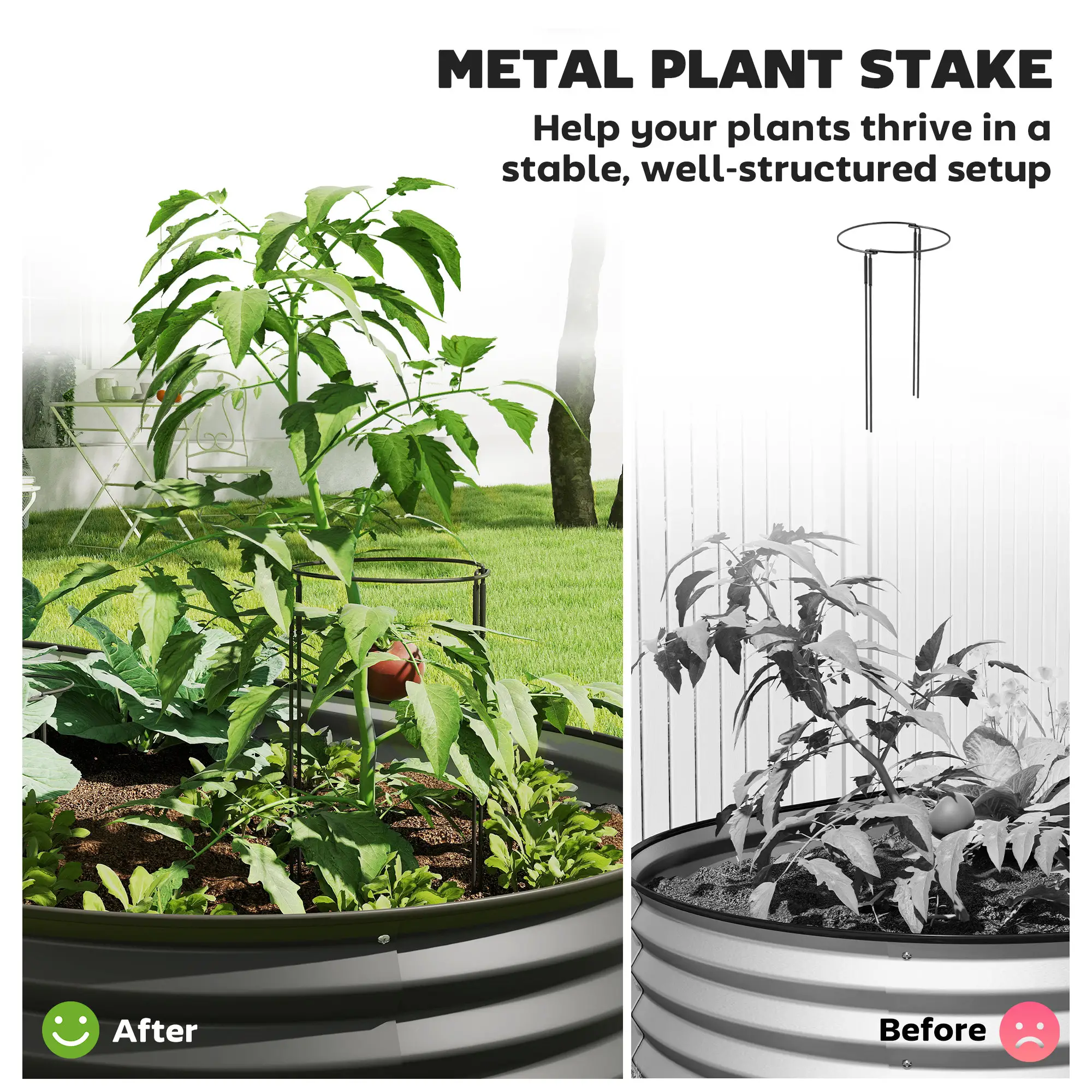 6' x 3' x 1' Galvanized Raised Garden Bed, Metal Plant Stake, Black - Image 4