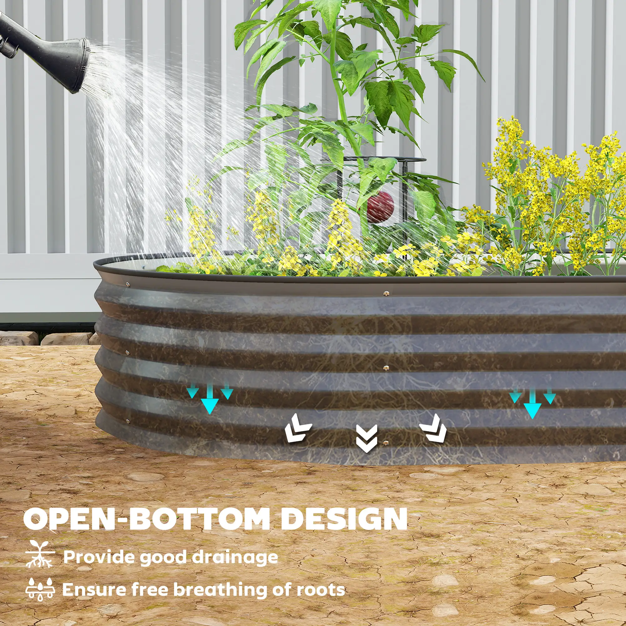 6' x 3' x 1' Galvanized Raised Garden Bed, Metal Plant Stake, Black - Image 6