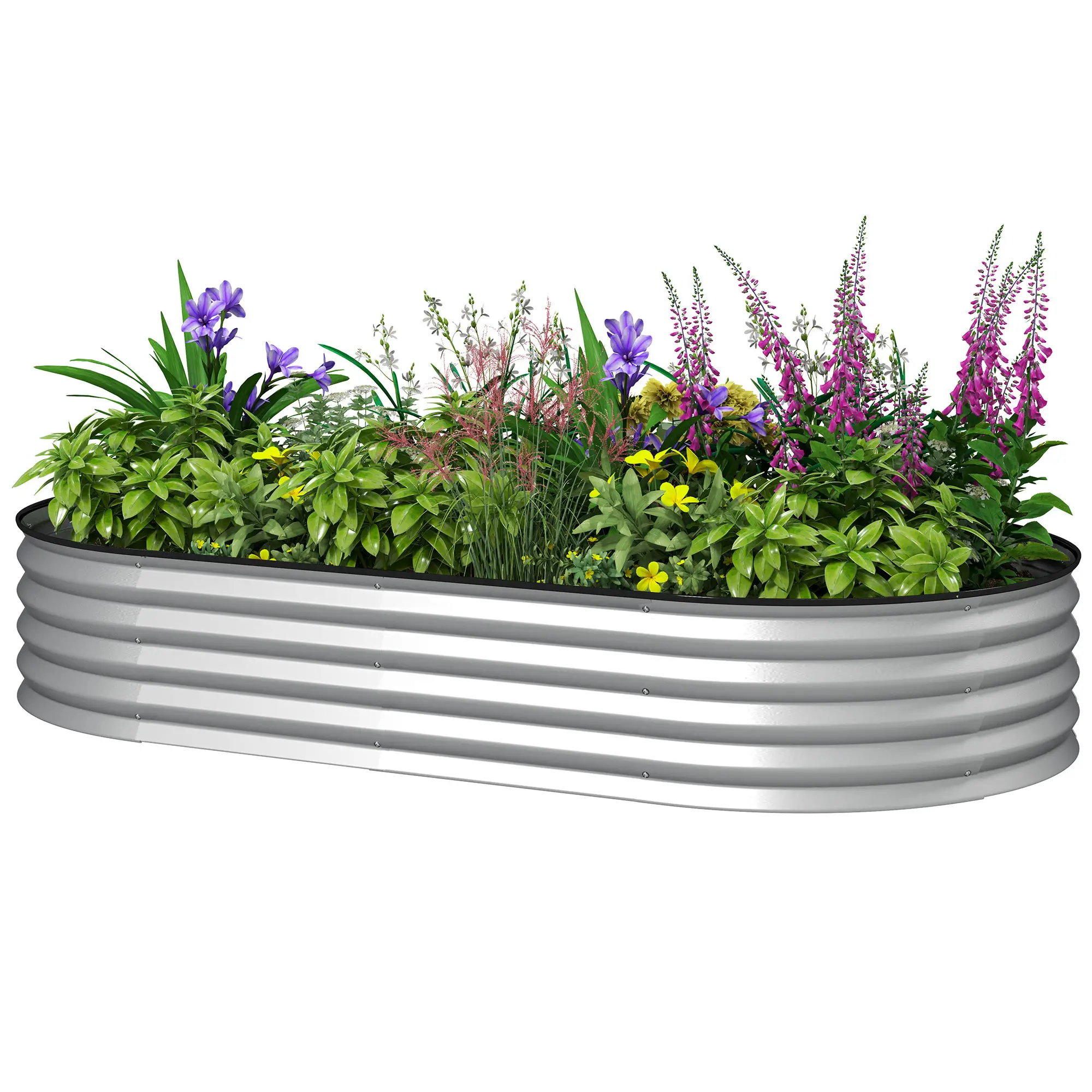 6' x 3' x 1' Galvanized Raised Garden Bed, Metal Plant Stake, Silver