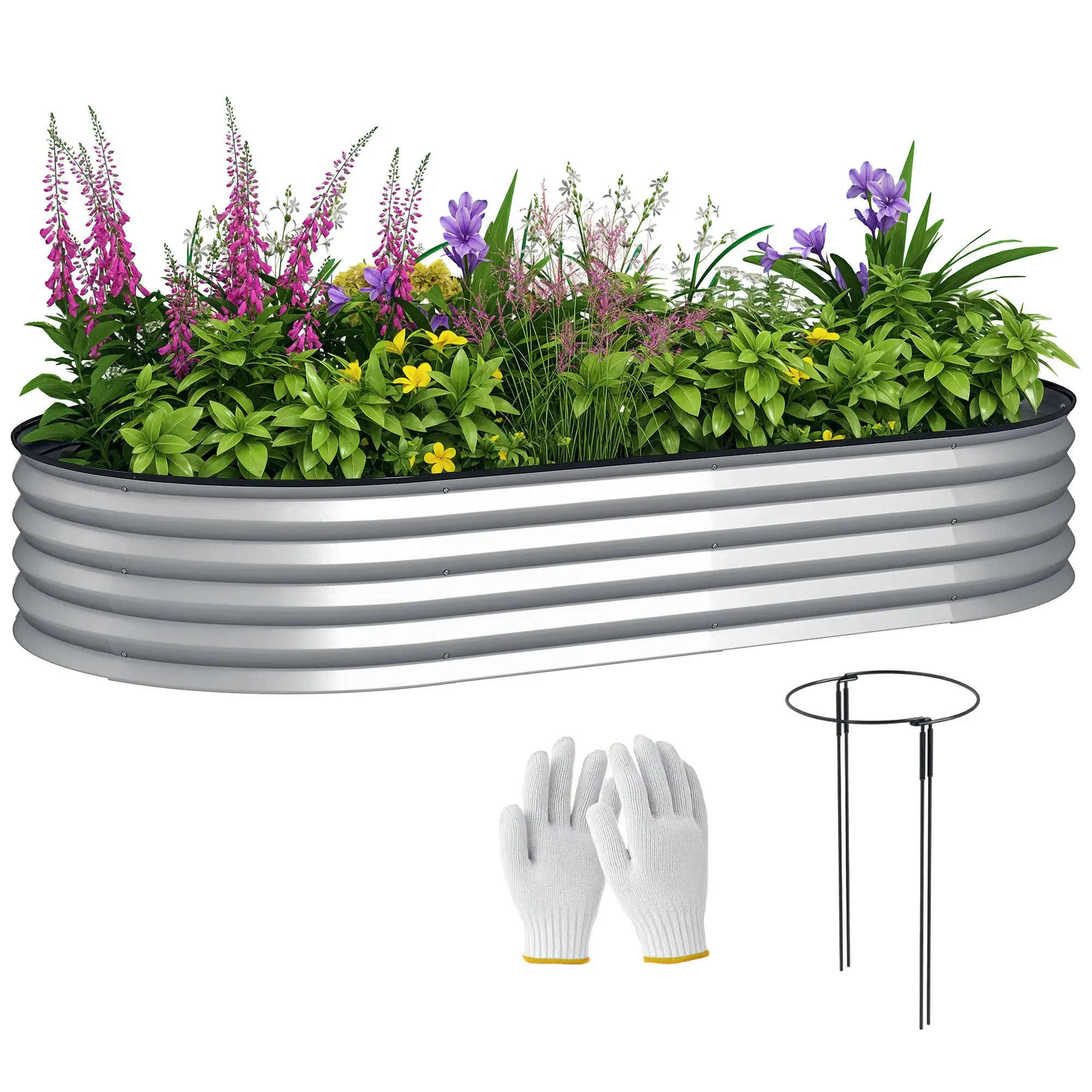 6' x 3' x 1' Galvanized Raised Garden Bed, Metal Plant Stake, Silver - Image 11