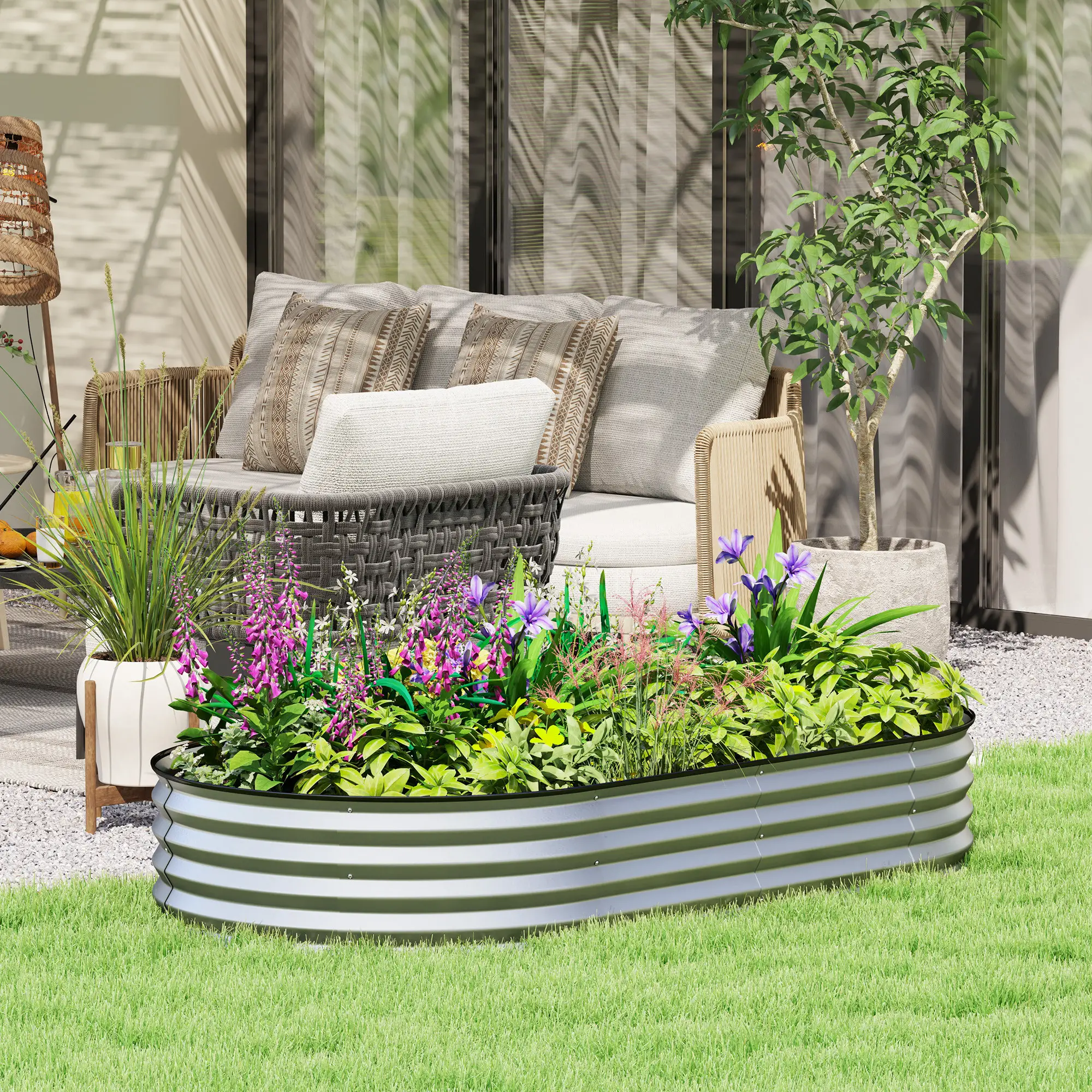 6' x 3' x 1' Galvanized Raised Garden Bed, Metal Plant Stake, Silver - Image 2