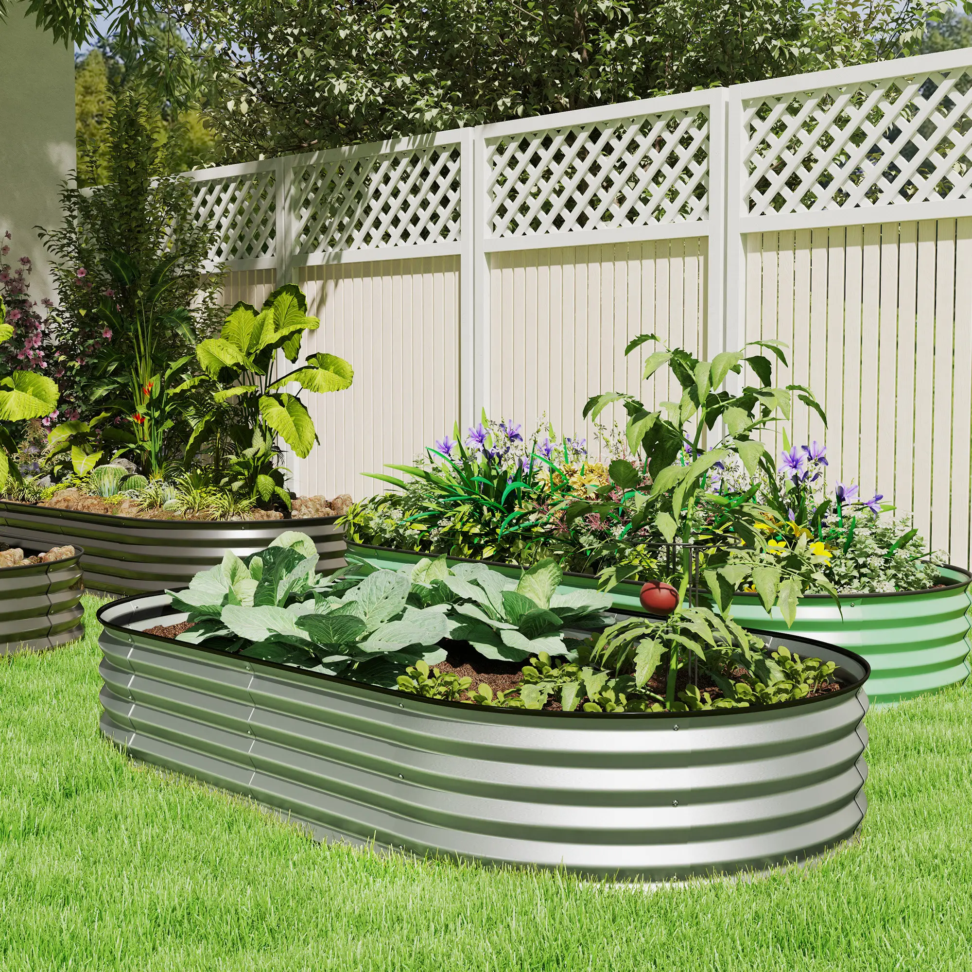 6' x 3' x 1' Galvanized Raised Garden Bed, Metal Plant Stake, Silver - Image 8