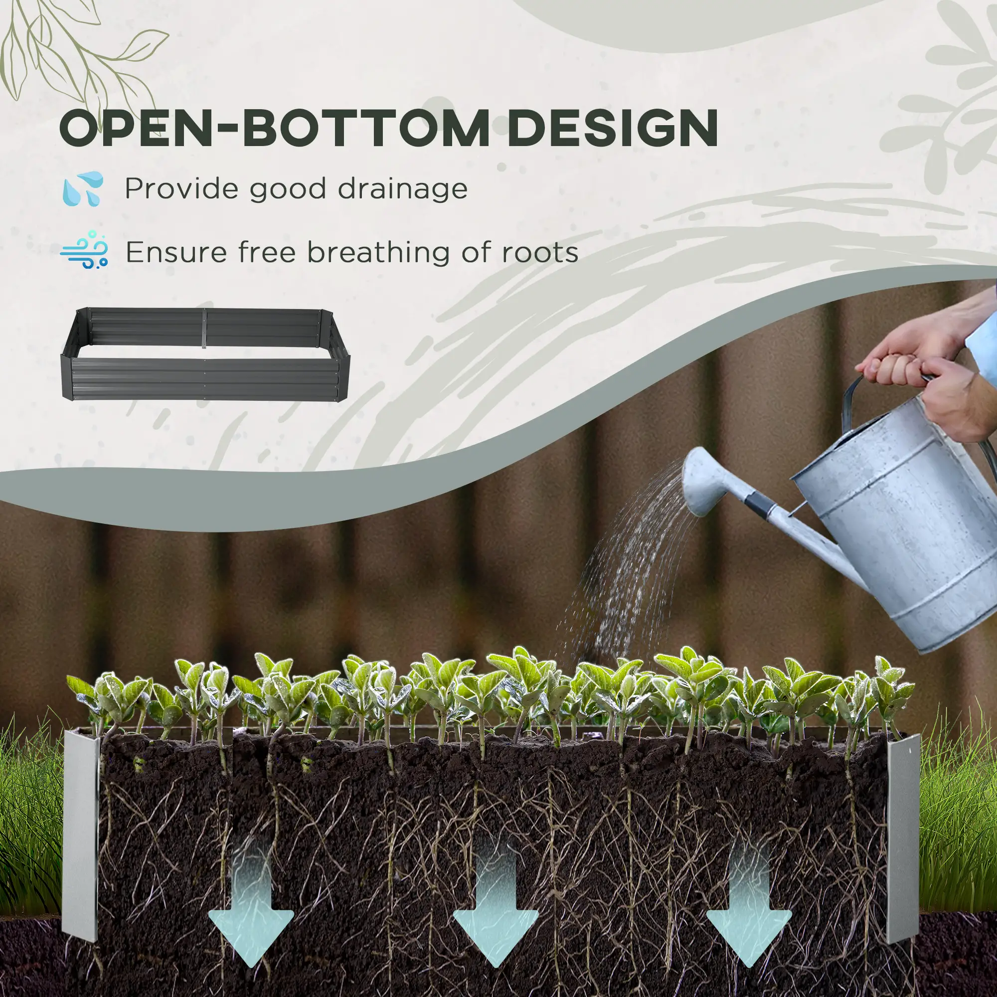 6' x 3' x 1' Raised Garden Bed, 2 Trellis Tomato Cages, Steel Frame, Dark Grey - Image 4