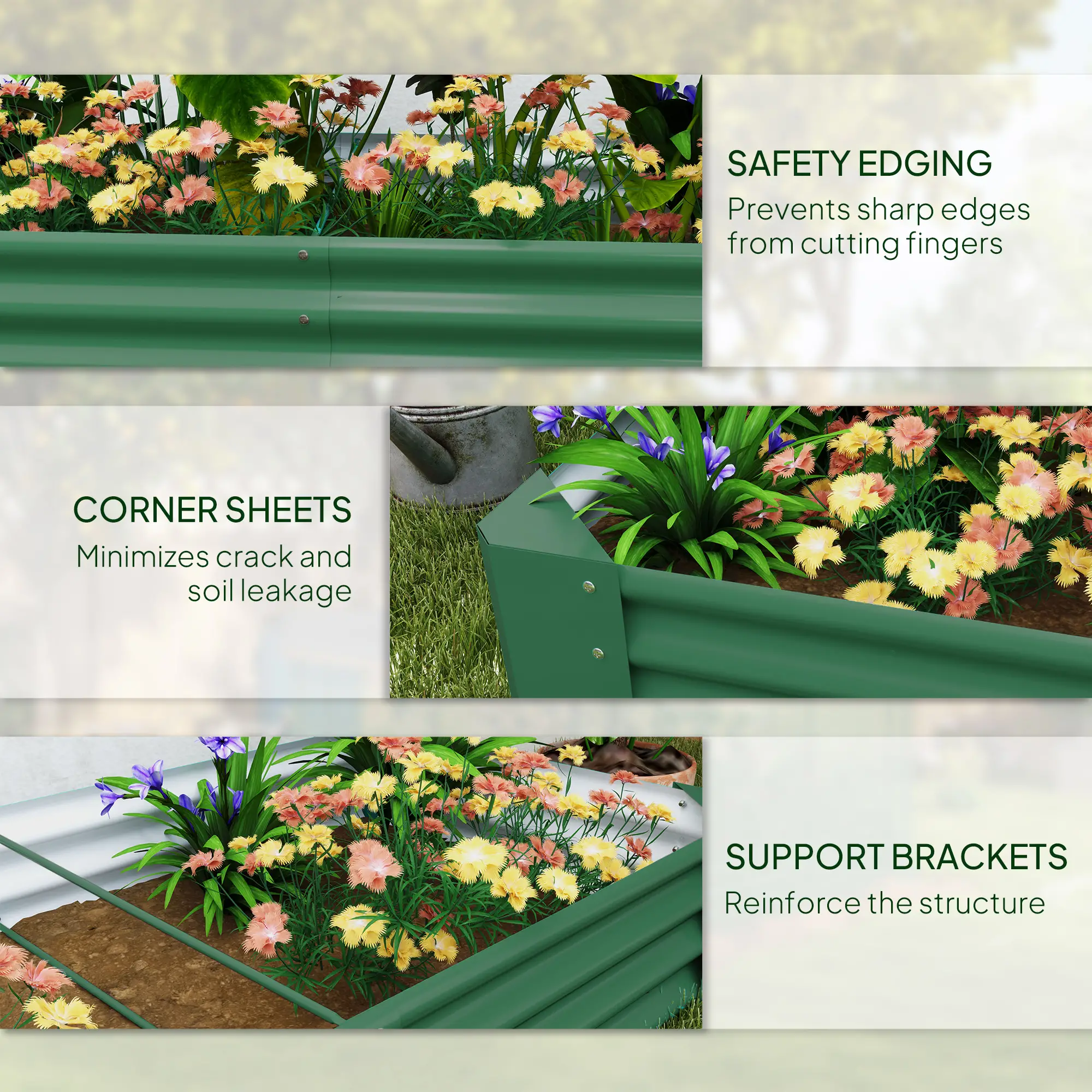 6 x 3 x 1ft Galvanized Raised Garden Bed, Reinforced Outdoor Planter Box, Green - Image 7