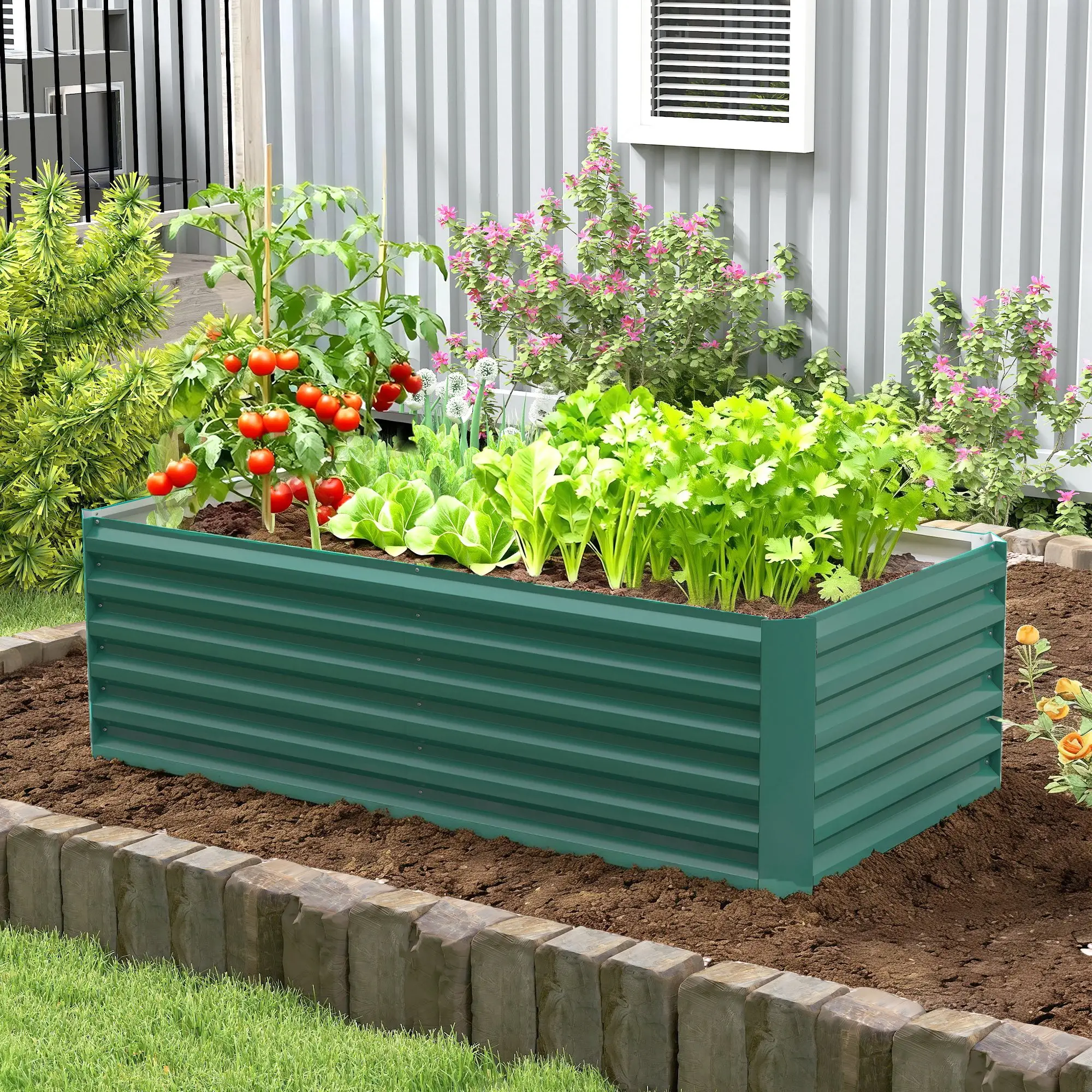 6' x 3' x 2' Raised Garden Bed, Galvanized Planter Box, Dark Green - Image 2
