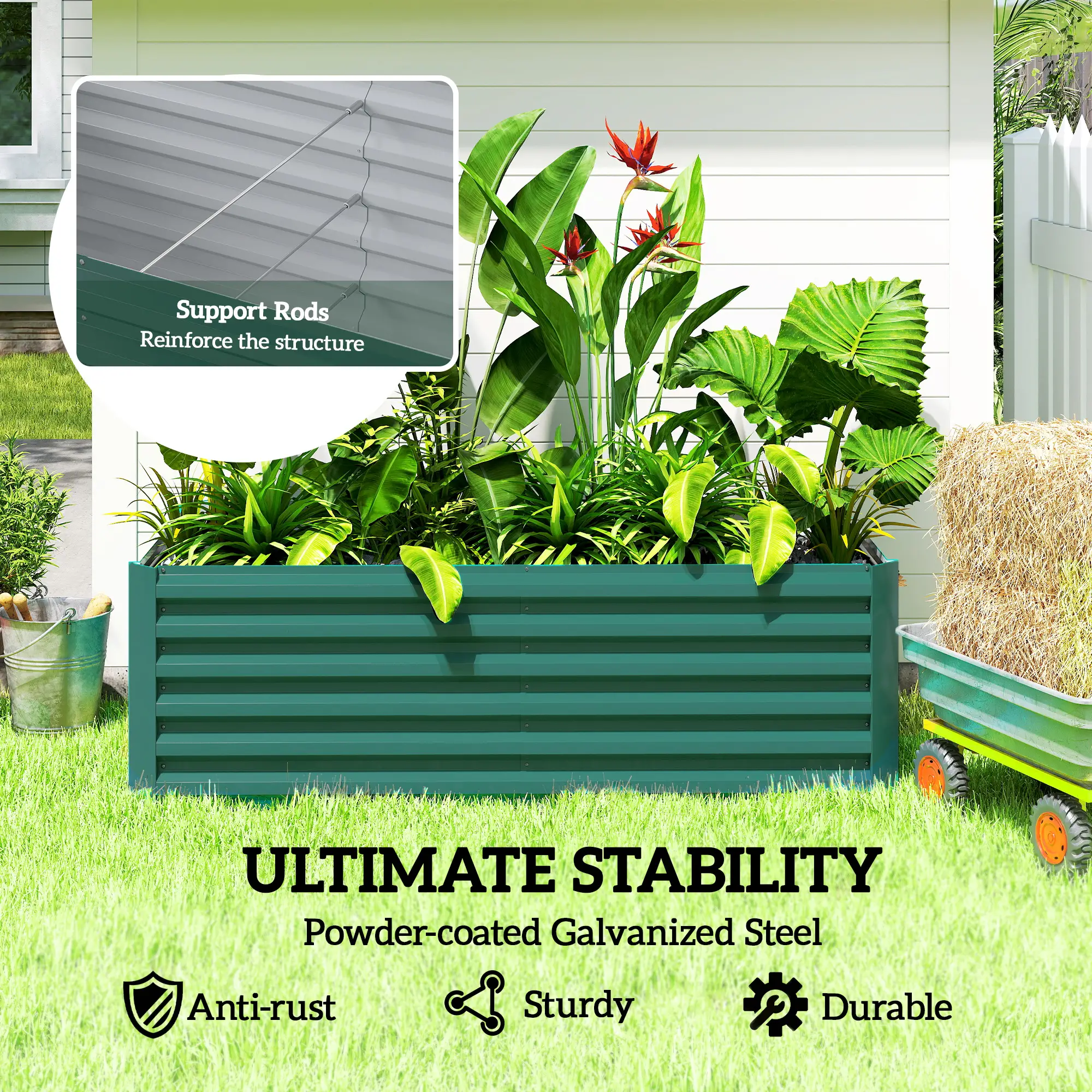 6' x 3' x 2' Raised Garden Bed, Galvanized Planter Box, Dark Green - Image 5