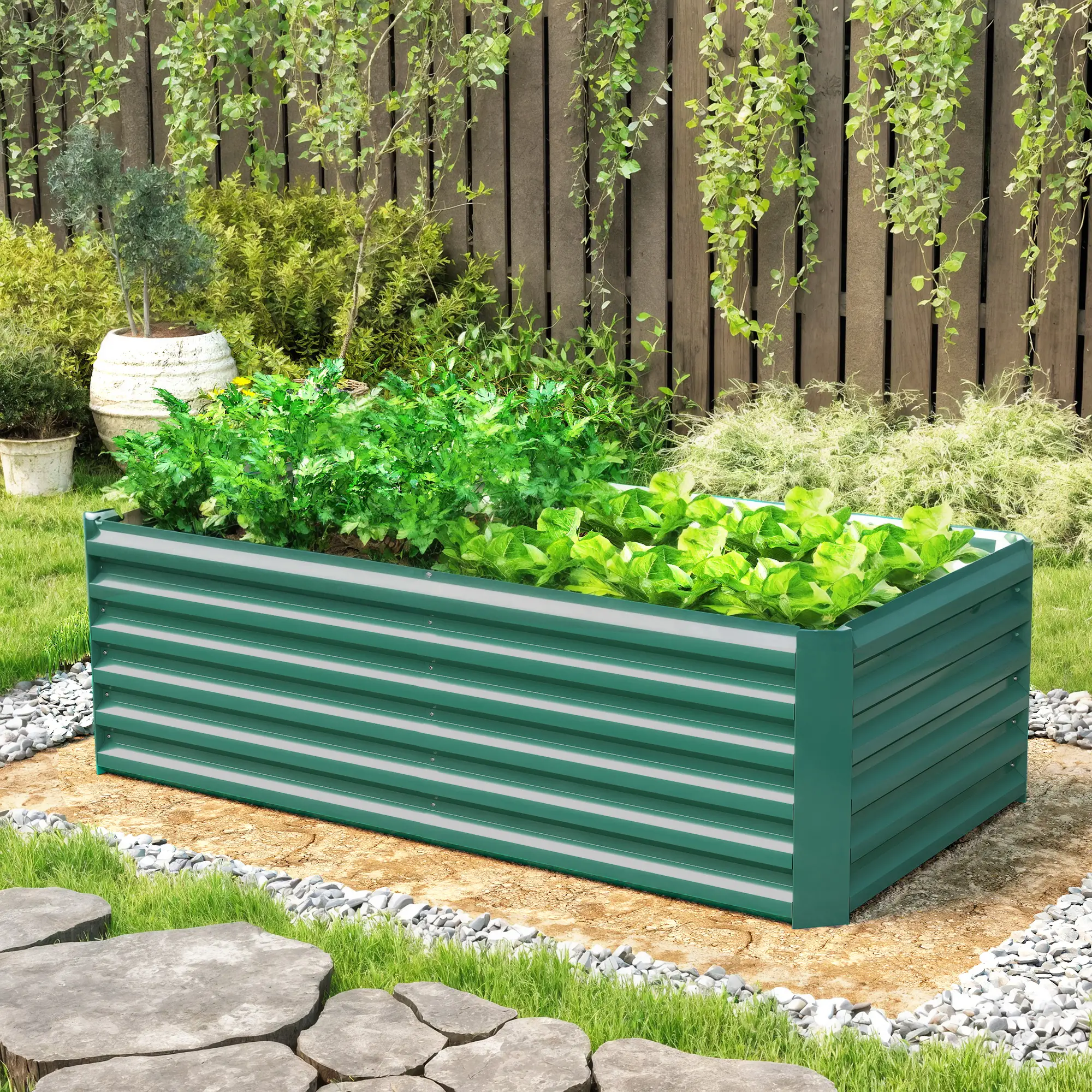 6' x 3' x 2' Raised Garden Bed, Galvanized Planter Box, Dark Green - Image 8